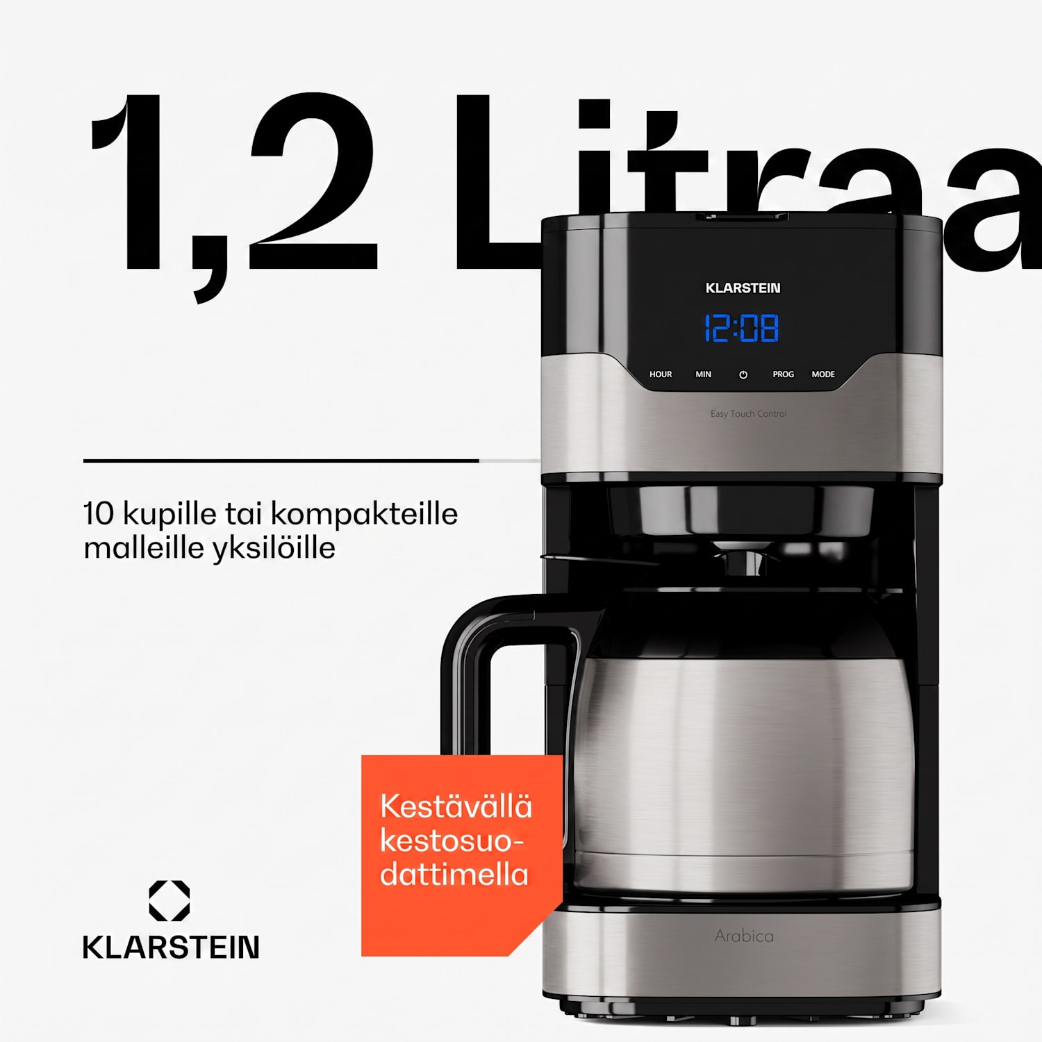 kahvinkeitin Arabica 800 W EasyTouch-ohjaus hopea/musta Hopea Metallinen