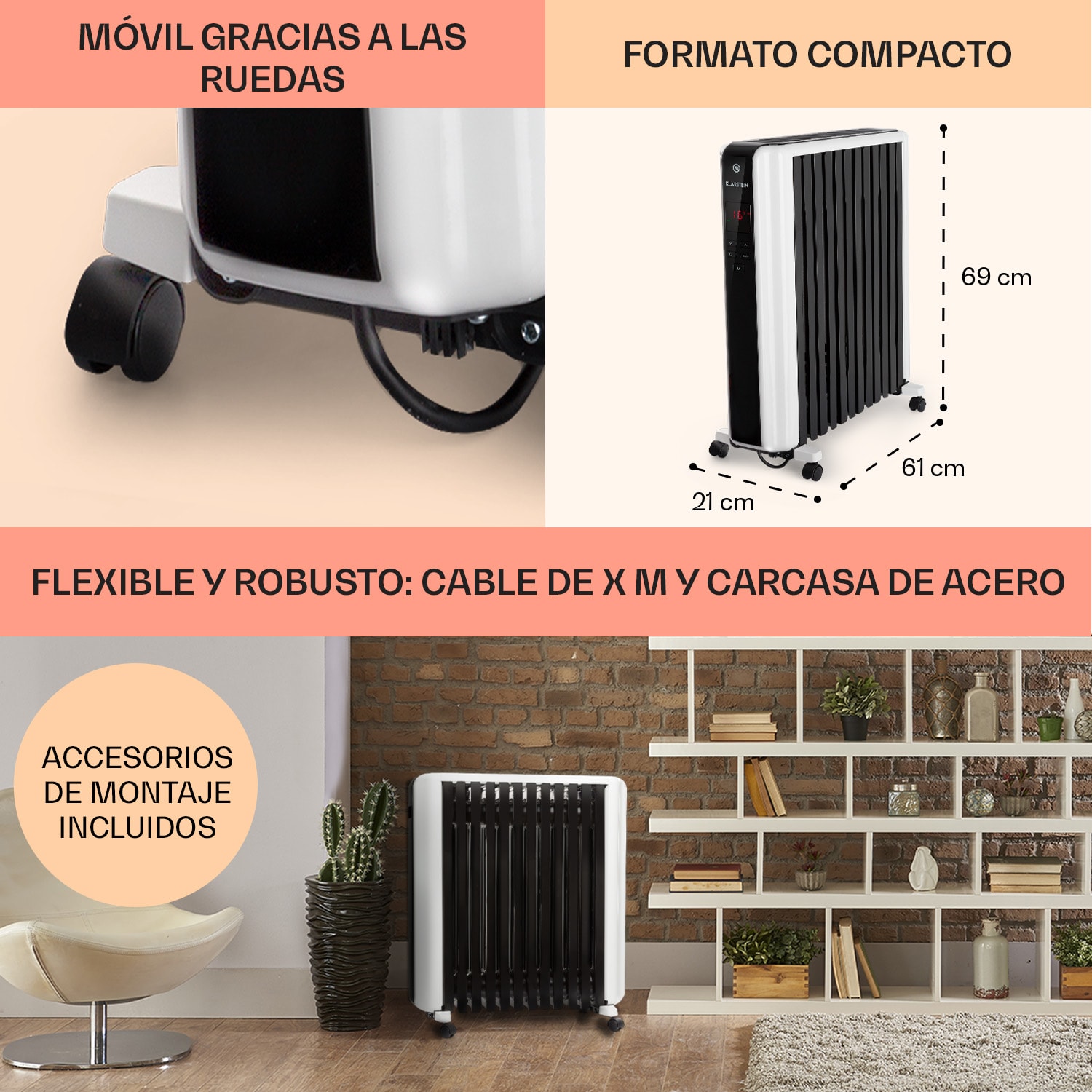 Thermaxx 2500 Radiador de aceite 2500W 5-35° C Temporizador de 24h Blanco/negro 2500 W