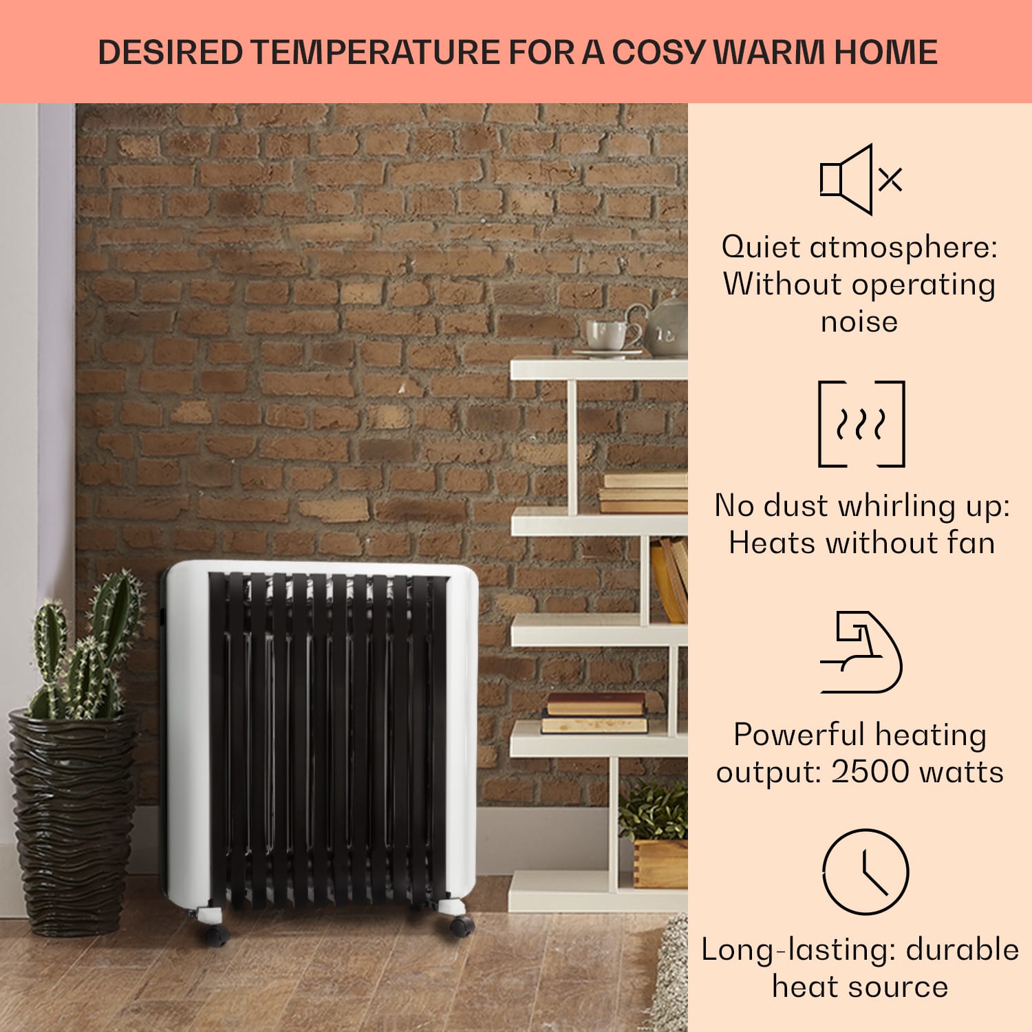 Thermaxx 2500, grzejnik olejowy, 2500 W, 5 – 35°C, 24-godz. programator czasowy, kolor biały/czarny 2500 W