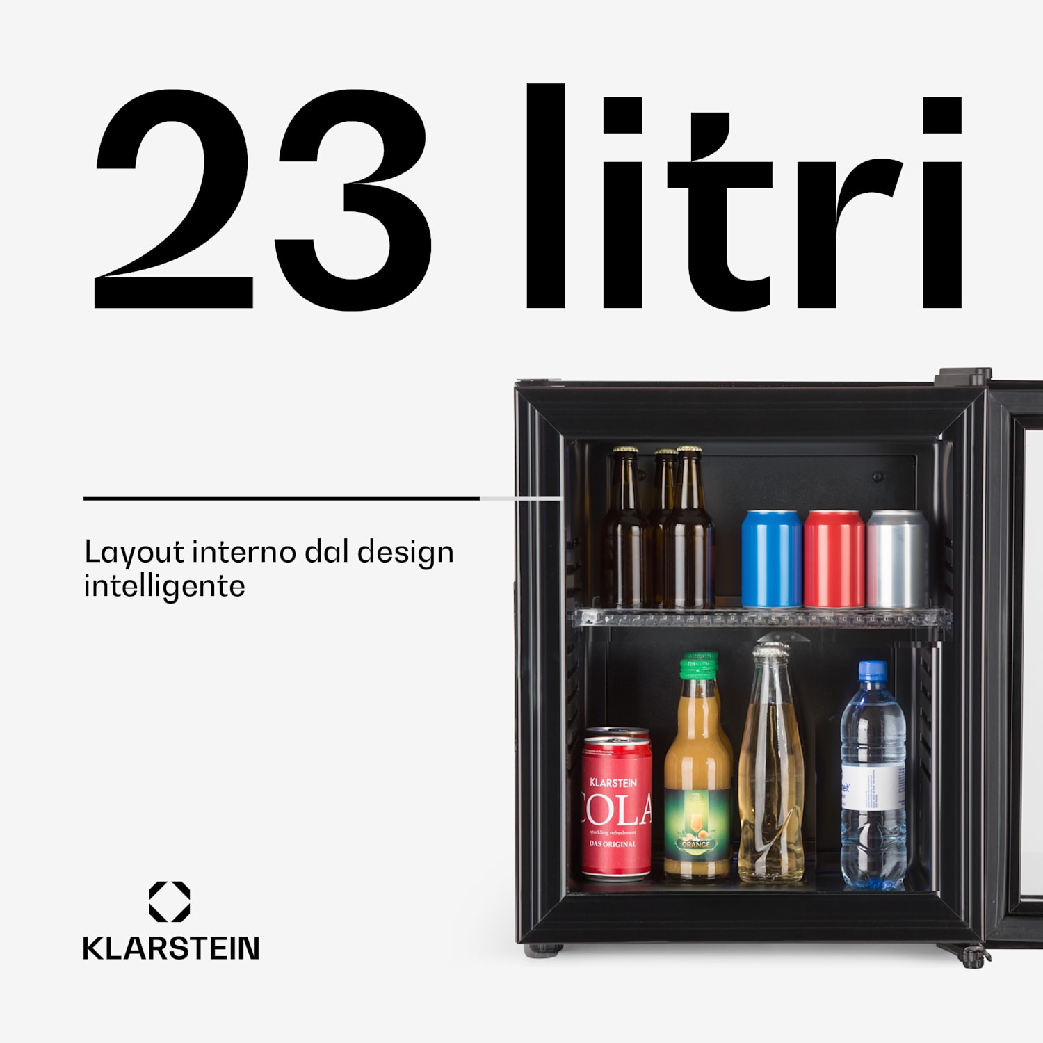 Brooklyn 24 mini frigo, sportello di vetro, LED, ripiano 23 L | Nero | Nero