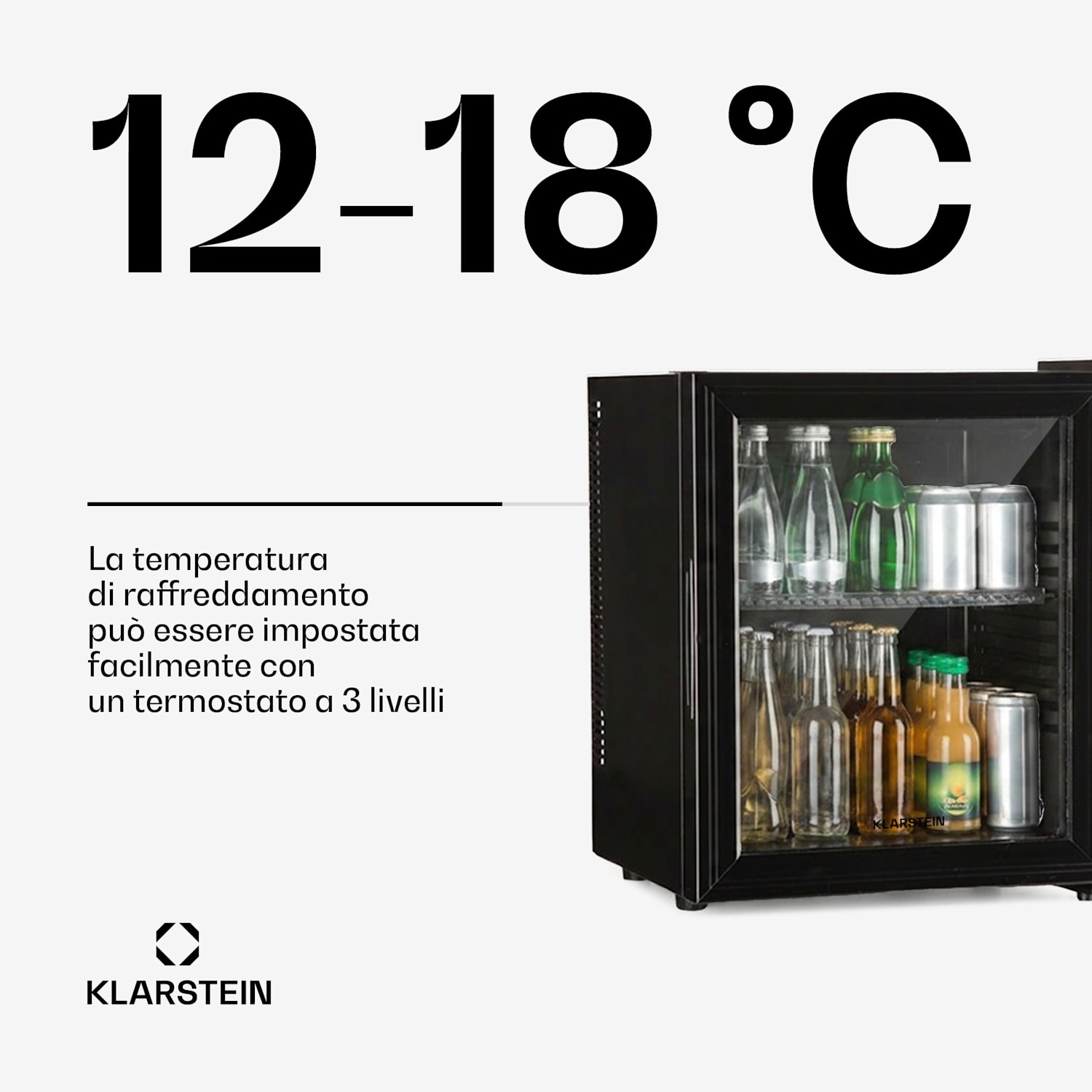 Brooklyn 24 mini frigo, sportello di vetro, LED, ripiano 23 L | Nero | Nero