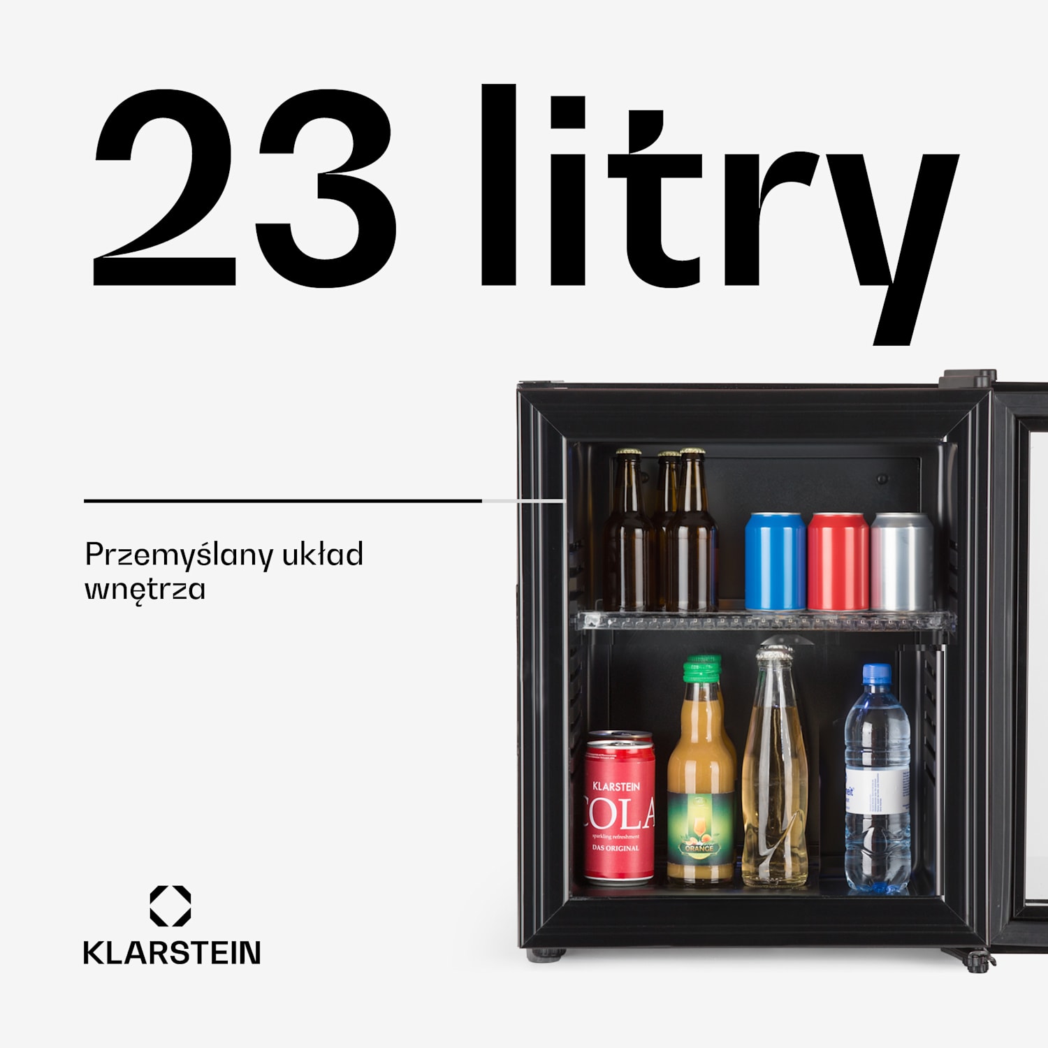Brooklyn 24, mini lodówka, szklane drzwi, LED, półka 23 L | Czarny | Czarny