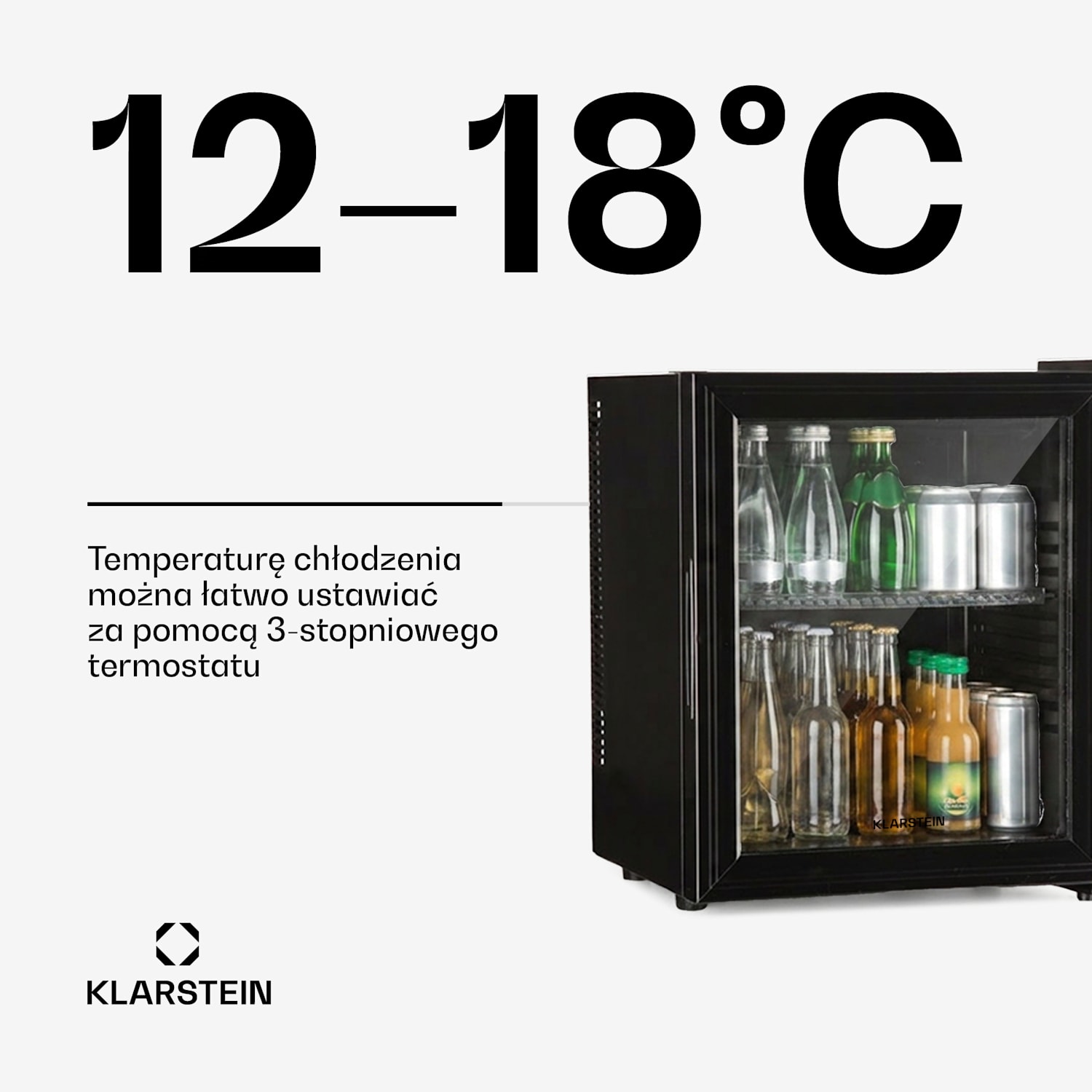 Brooklyn 24, mini lodówka, szklane drzwi, LED, półka 23 L | Czarny | Czarny
