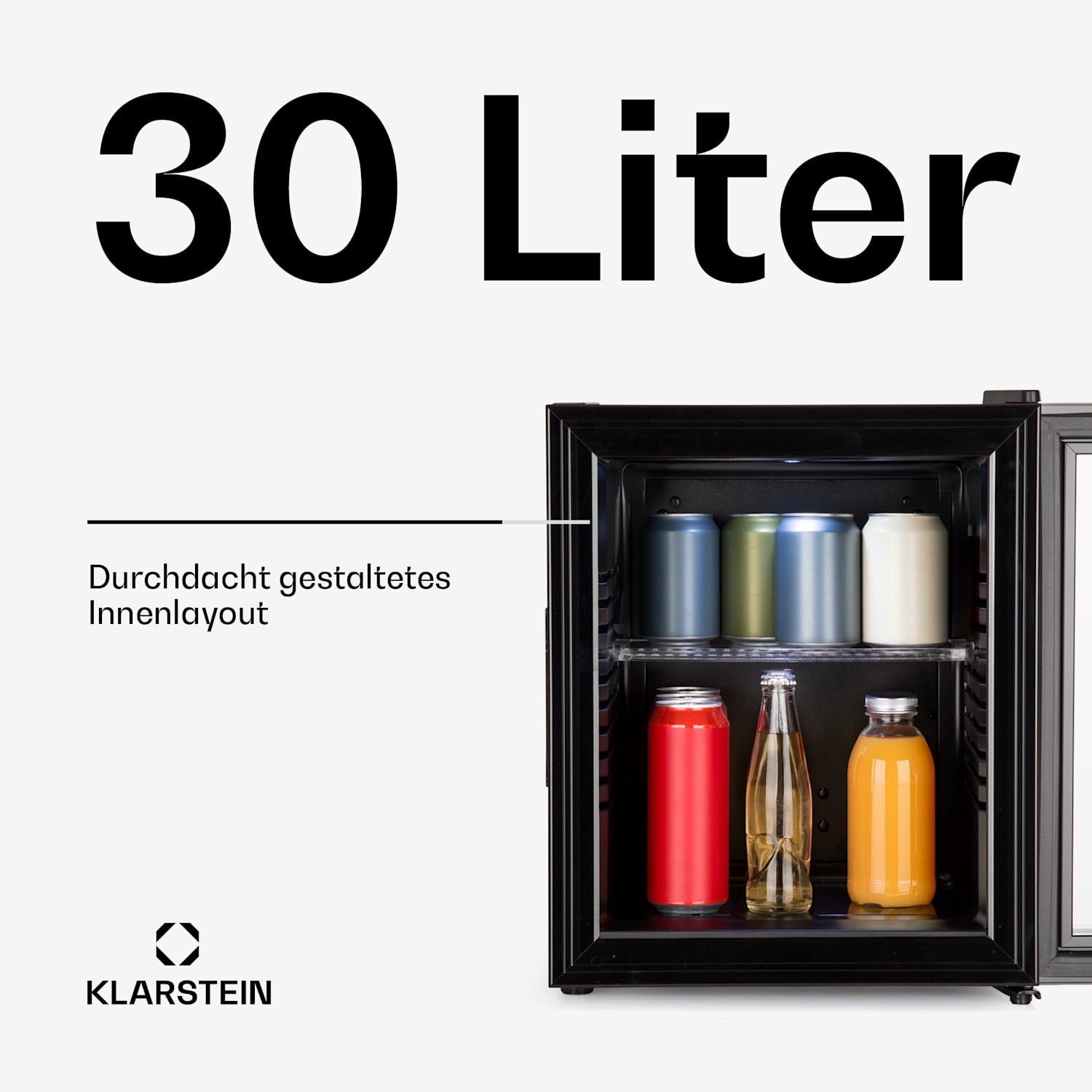 Brooklyn 32 Mini-réfrigérateur porte vitrée compartiments LED 30 L | Noir | Noir