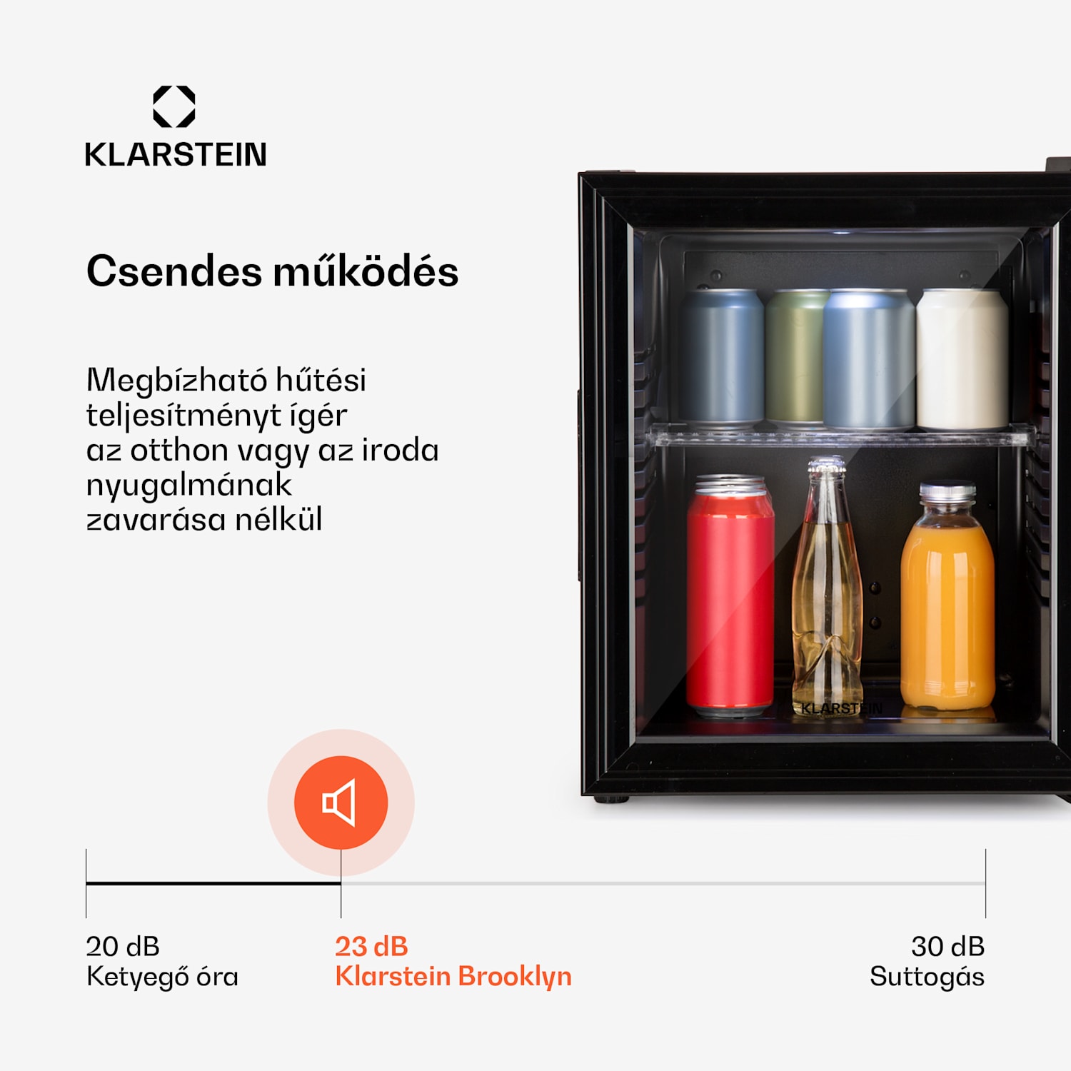 Brooklyn 32, mini hűtőszekrény, üvegajtóval, LED világítás, polcok 30 L | Fekete | Fekete