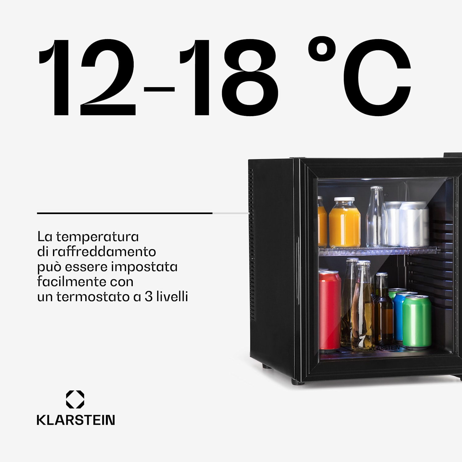 Brooklyn 32 mini frigo, sportello di vetro, LED, ripiano 30 L | Nero | Nero
