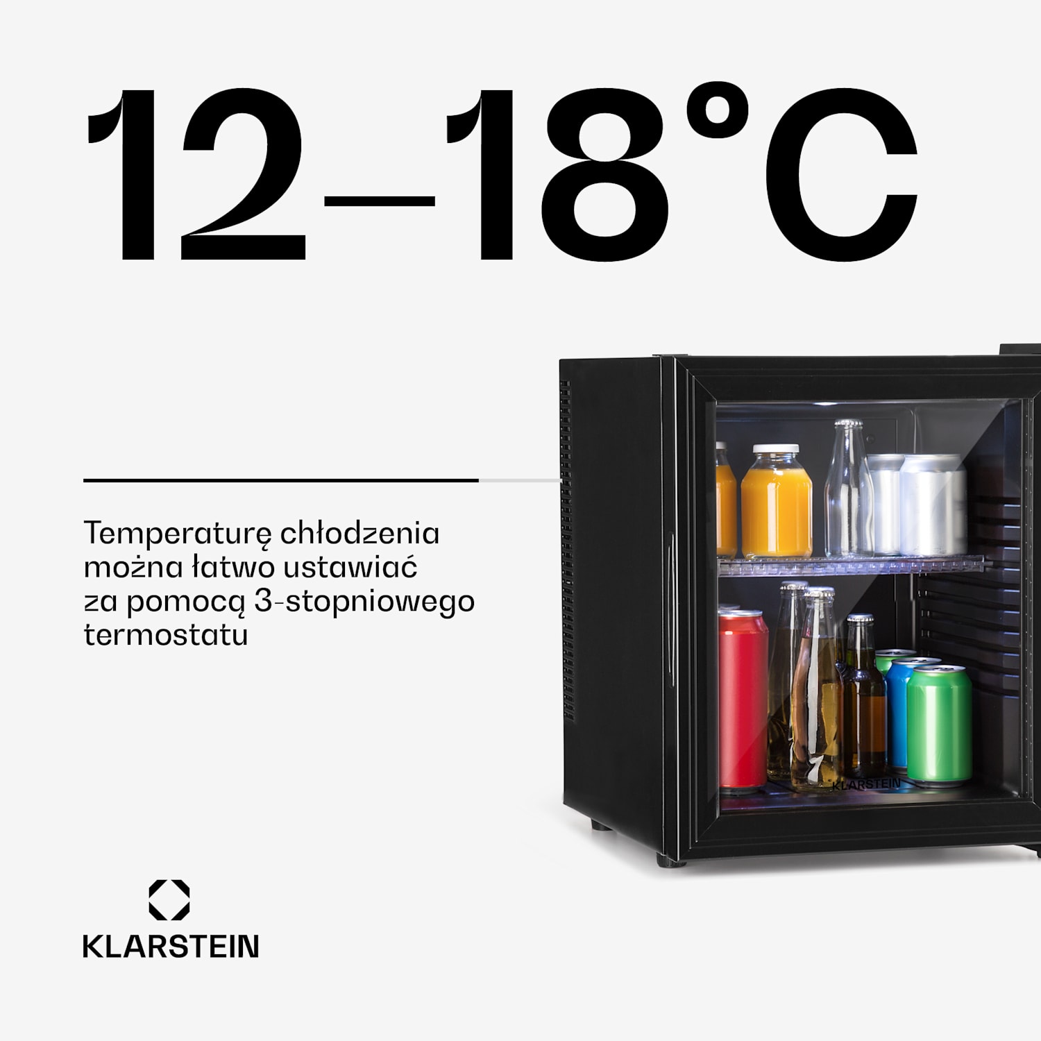 Brooklyn 32, mini lodówka, szklane drzwi, LED, półka 30 L | Czarny | Czarny