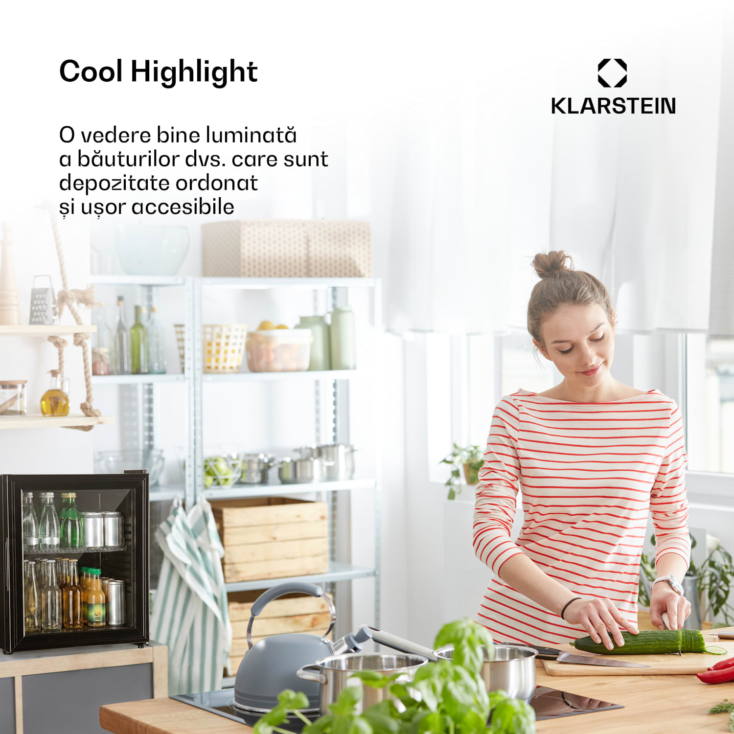 Brooklyn 32, mini-frigider, cu uși din sticla, iluminare LED, rafturi 30 L | Negru | Negru