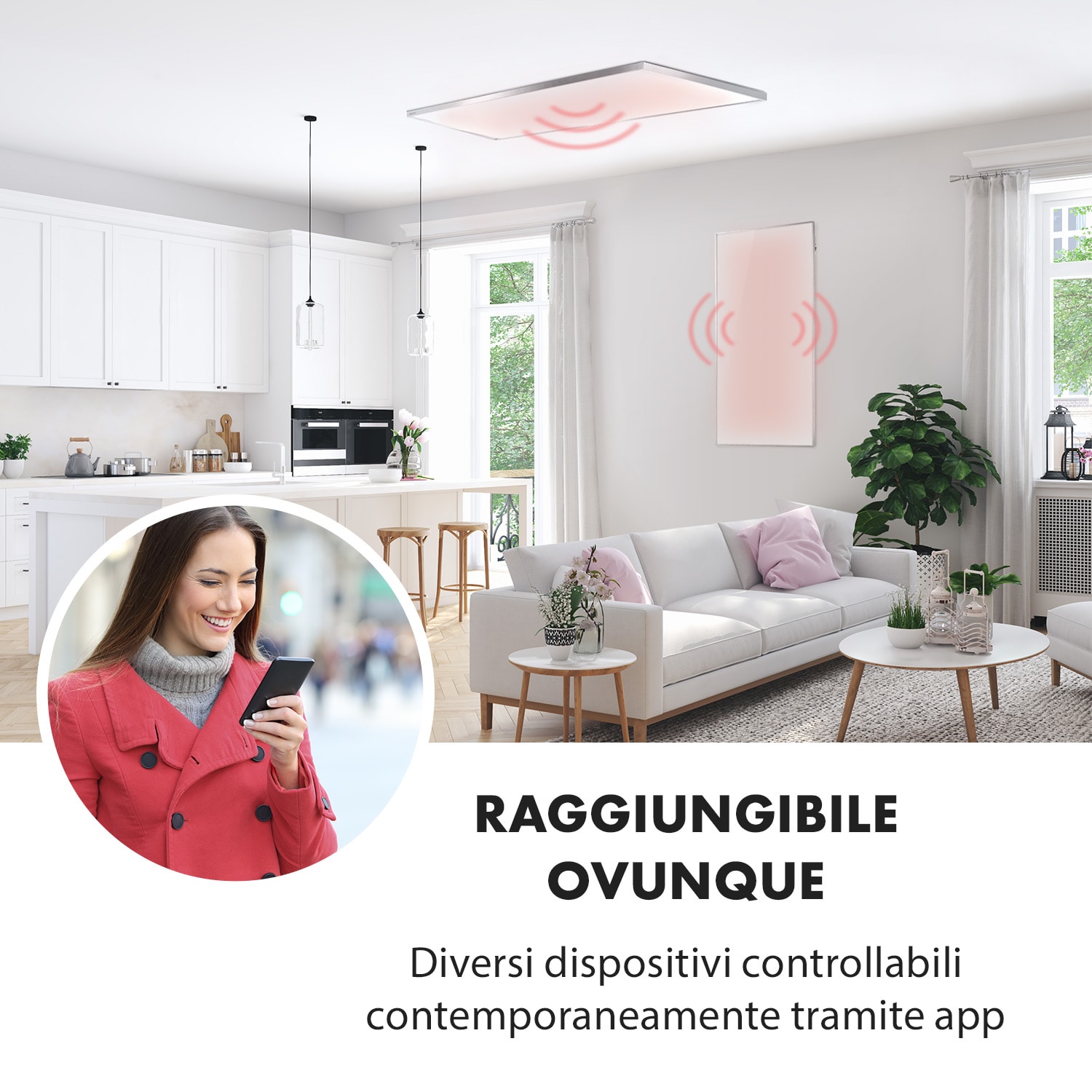 Wonderwall Smart - Pannello riscaldante a infrarossi, 60 x 120 cm, controllo con app, 720 W, timer settimanale, IP24 60 x 120 cm | 720 W | Sì | Bianco