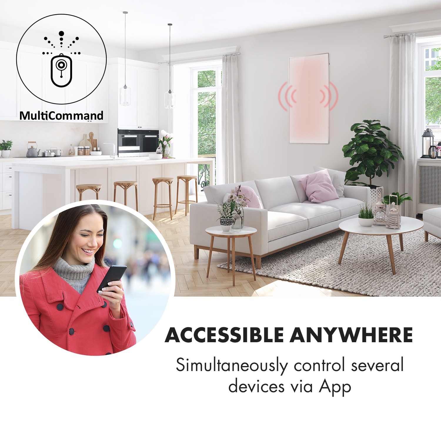 Wonderwall Smart infrarood verwarming 60x120cm app bediening 720W weektimer IP24 60 x 120 cm | 720 W | Ja | Wit