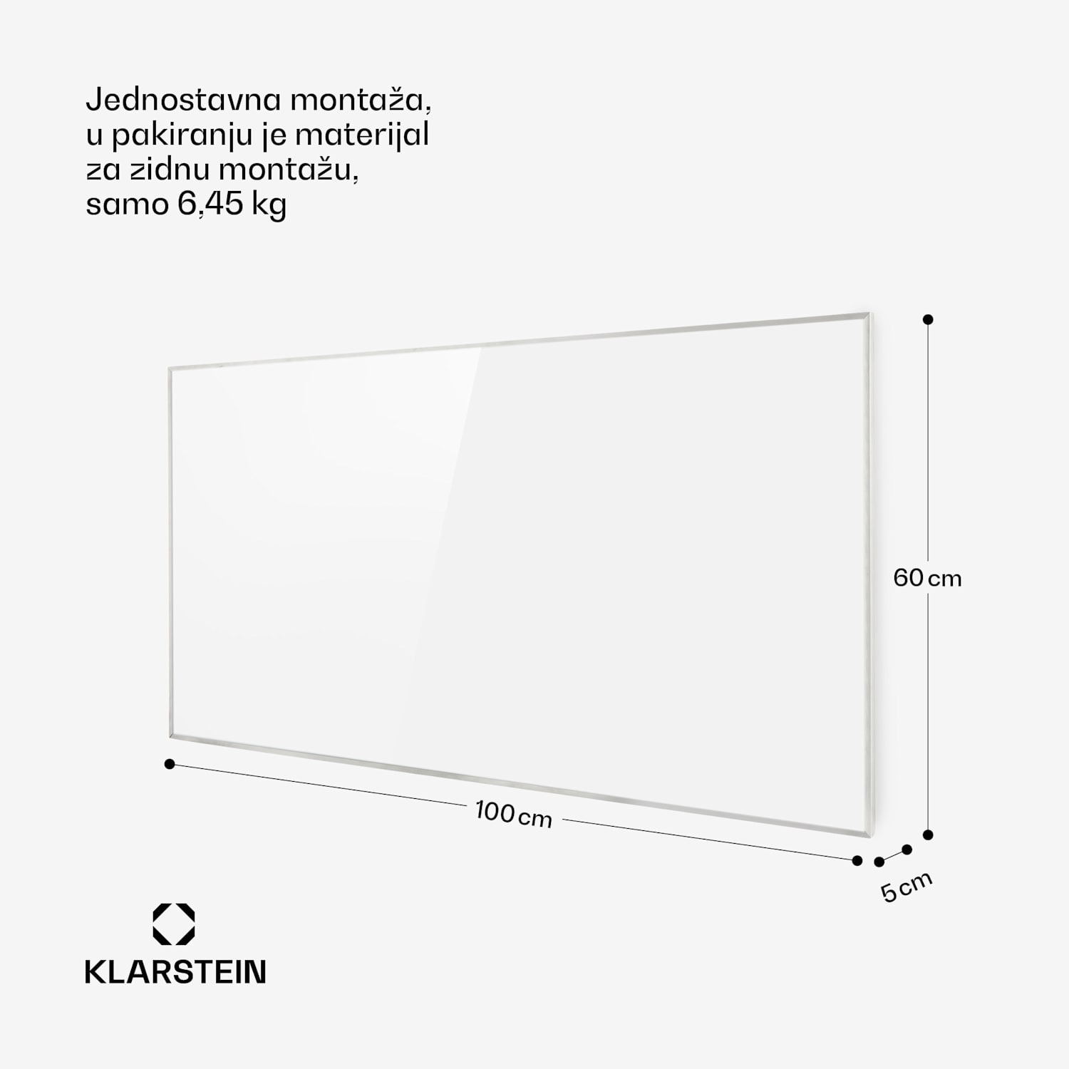 Wonderwall 600 Smart, infracrvena grijalica, 60 x 100 cm, 600 W, tjedni timer, IP24, bijela 100 x 60 cm | 600 W | Da