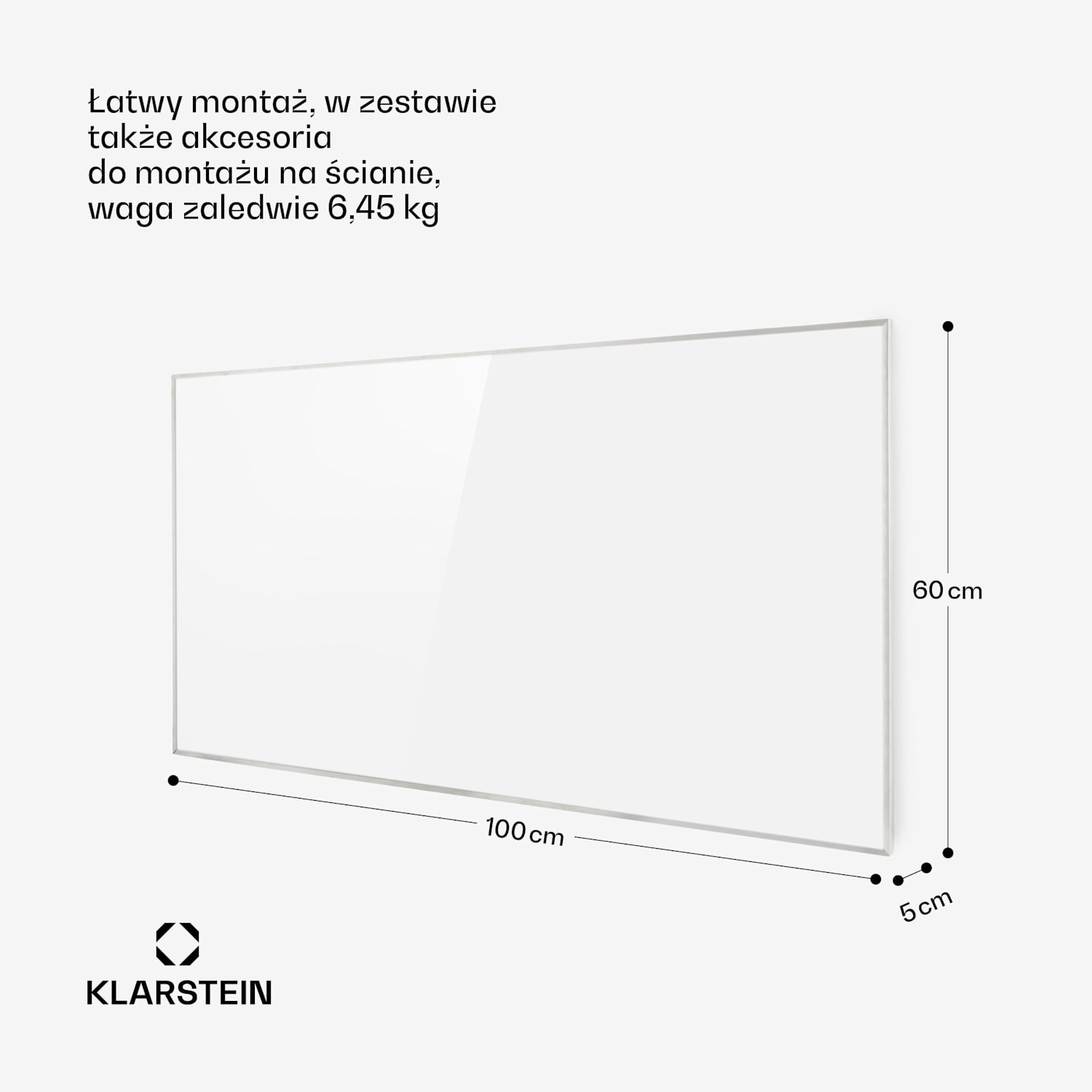 Wonderwall Smart, panel grzewczy na podczerwień, grzejnik, 60 x 120 cm, 600 W, programator czasowy, IP24, biały 100 x 60 cm | 600 W | Tak