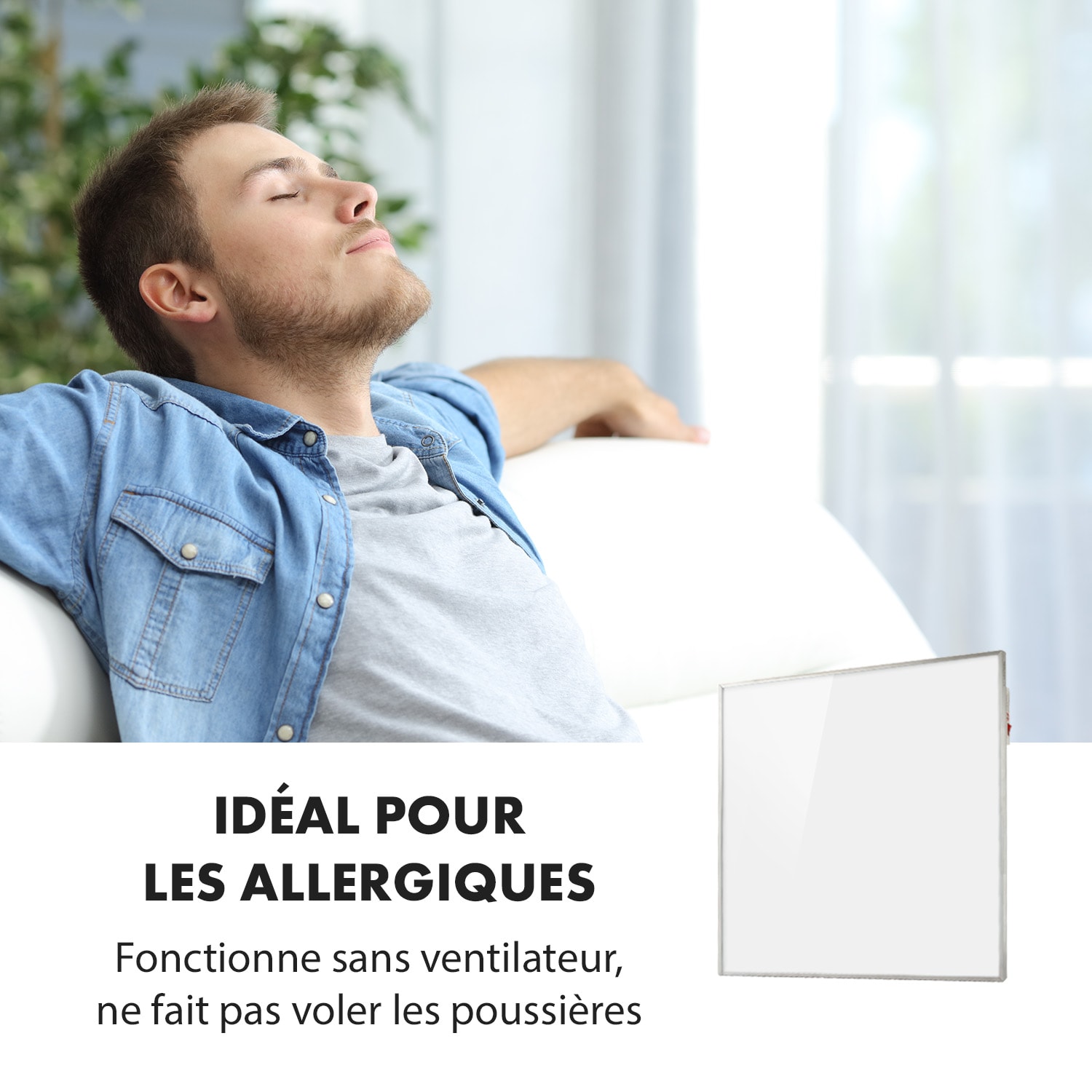 Wonderwall Smart radiateur infrarouge 60 x 60 cm contrôle par application 360 W Minuteur hebdomadaire IP24 
