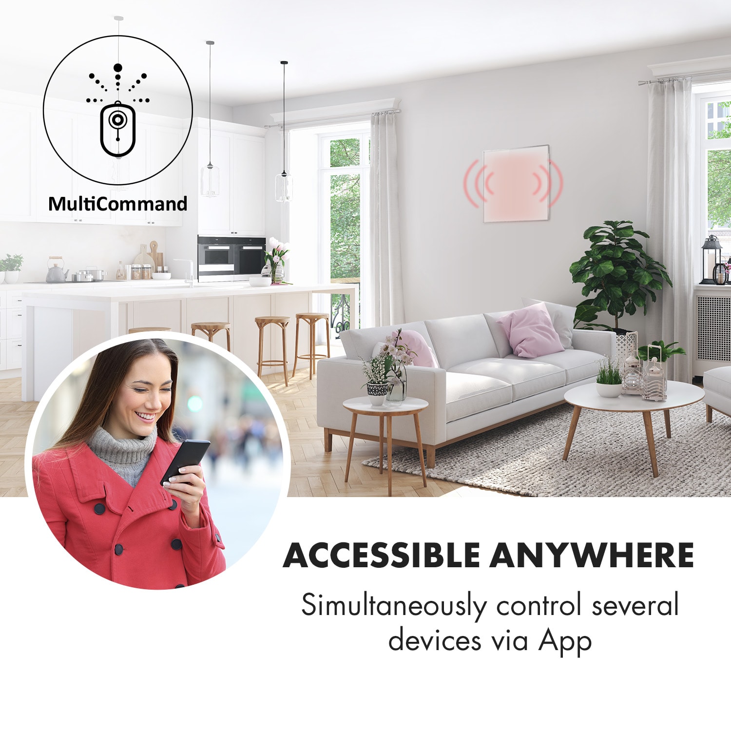 Wonderwall 360 Smart, infravörös hősugárzó, 60 x 60 cm, 360W, heti időzítő, IP24, fehér 