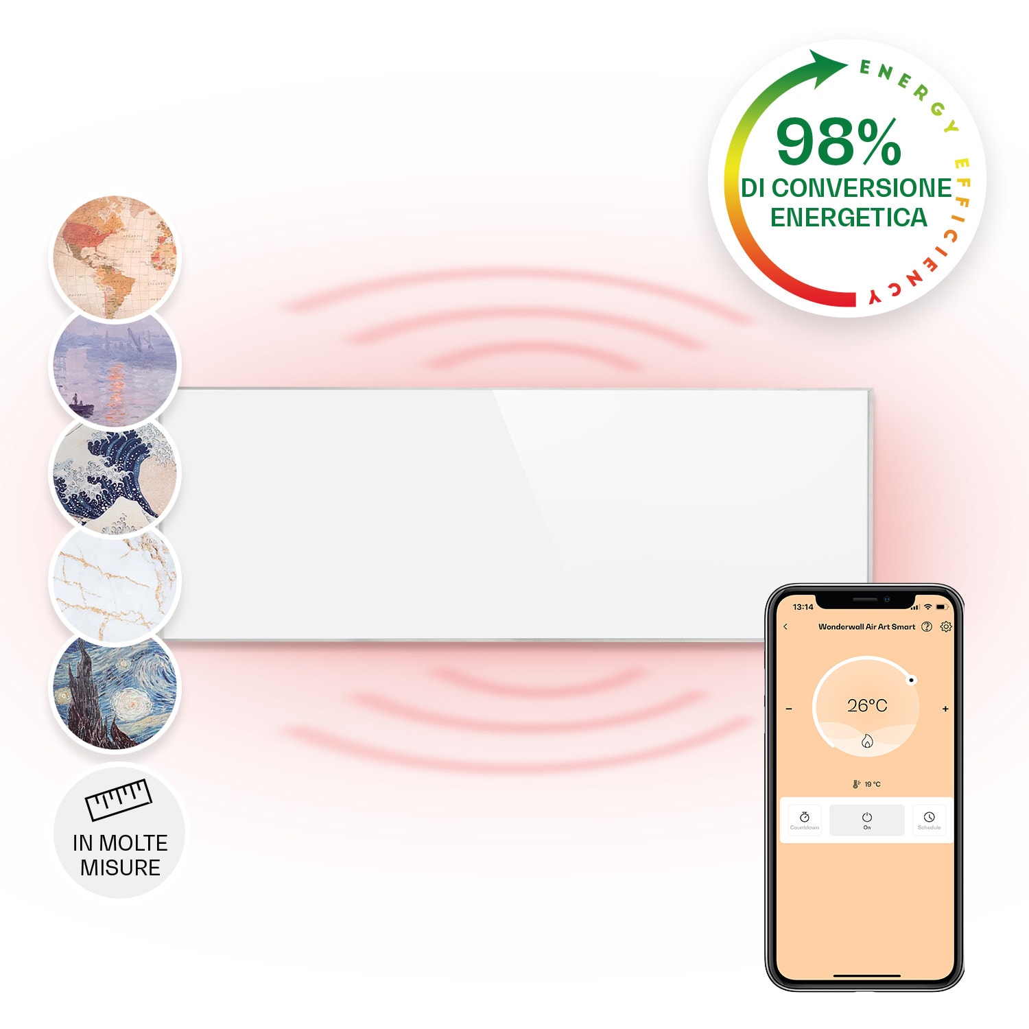 Wonderwall Smart - Pannello riscaldante a infrarossi, 100 x 30 cm, controllo con app, 300 W, timer settimanale, IP24 100x30 cm | 300 W | Sì
