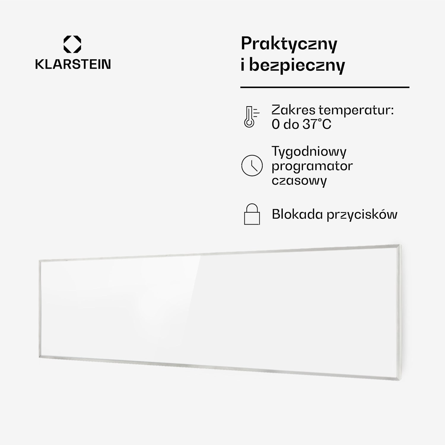 Wonderwall Smart, panel grzewczy na podczerwień, grzejnik, 30 x 100 cm, 300 W, programator czasowy, IP24, biały 