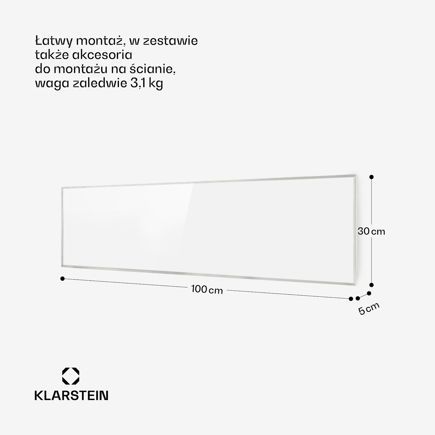 Wonderwall Smart, panel grzewczy na podczerwień, grzejnik, 30 x 100 cm, 300 W, programator czasowy, IP24, biały 