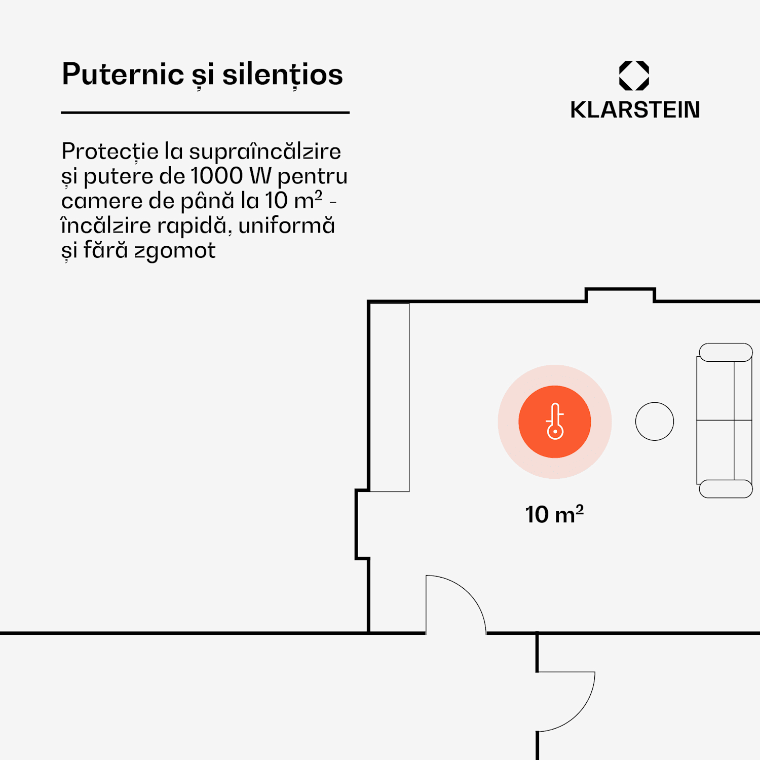 Norderney, încălzitor convențional, termostat, temporizator, 1000 W, 20 m², negru 1000 W | Negru