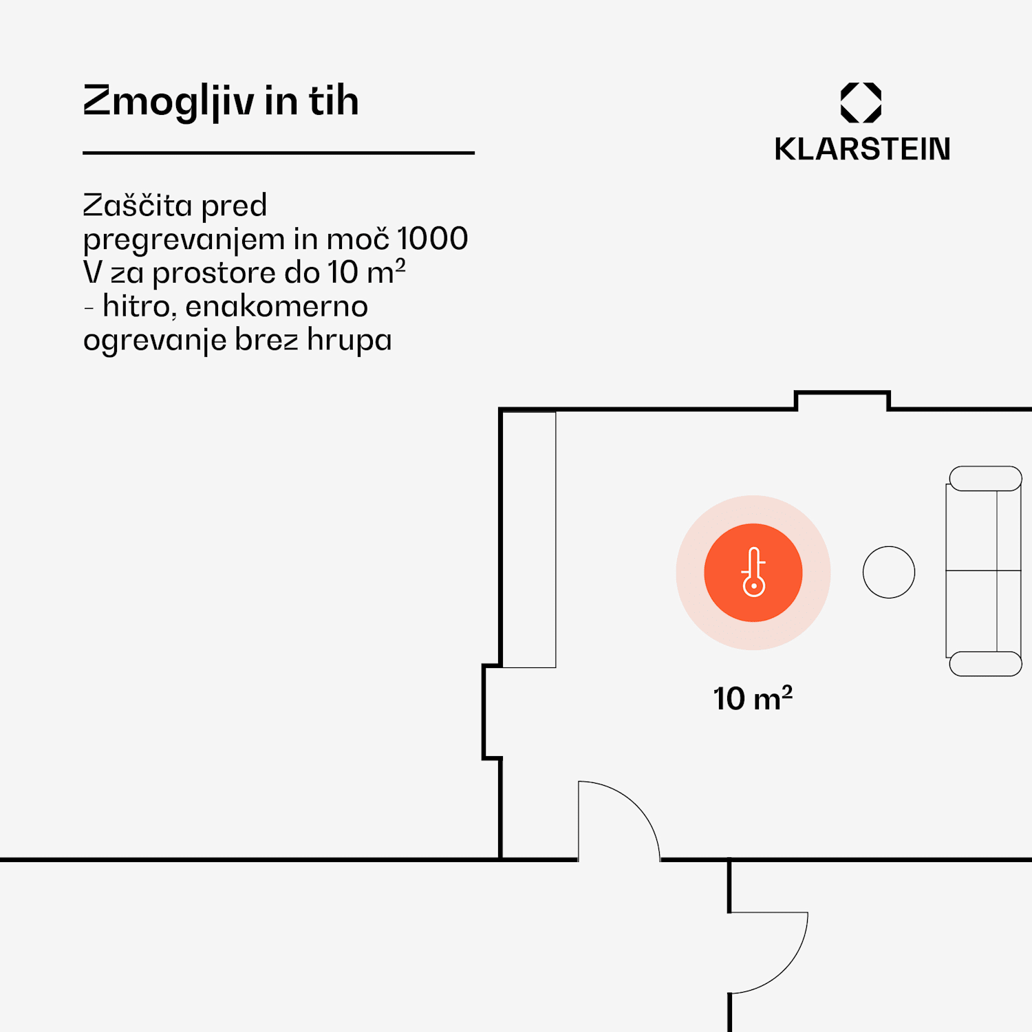 Norderney, konvekcijski grelnik, termostat, merilec časa, 1000 W, 20 m², črn 1000 W | Črna