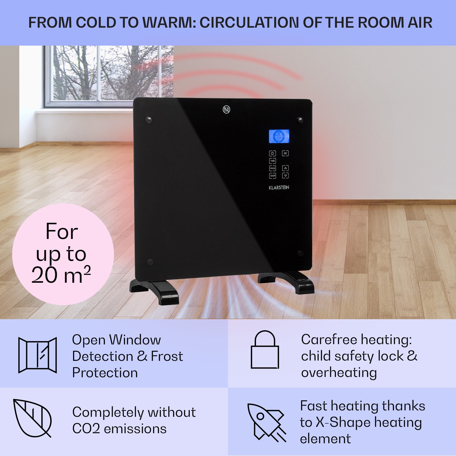 Norderney, încălzitor convențional, termostat, temporizator, 1000 W, 20 m², negru 