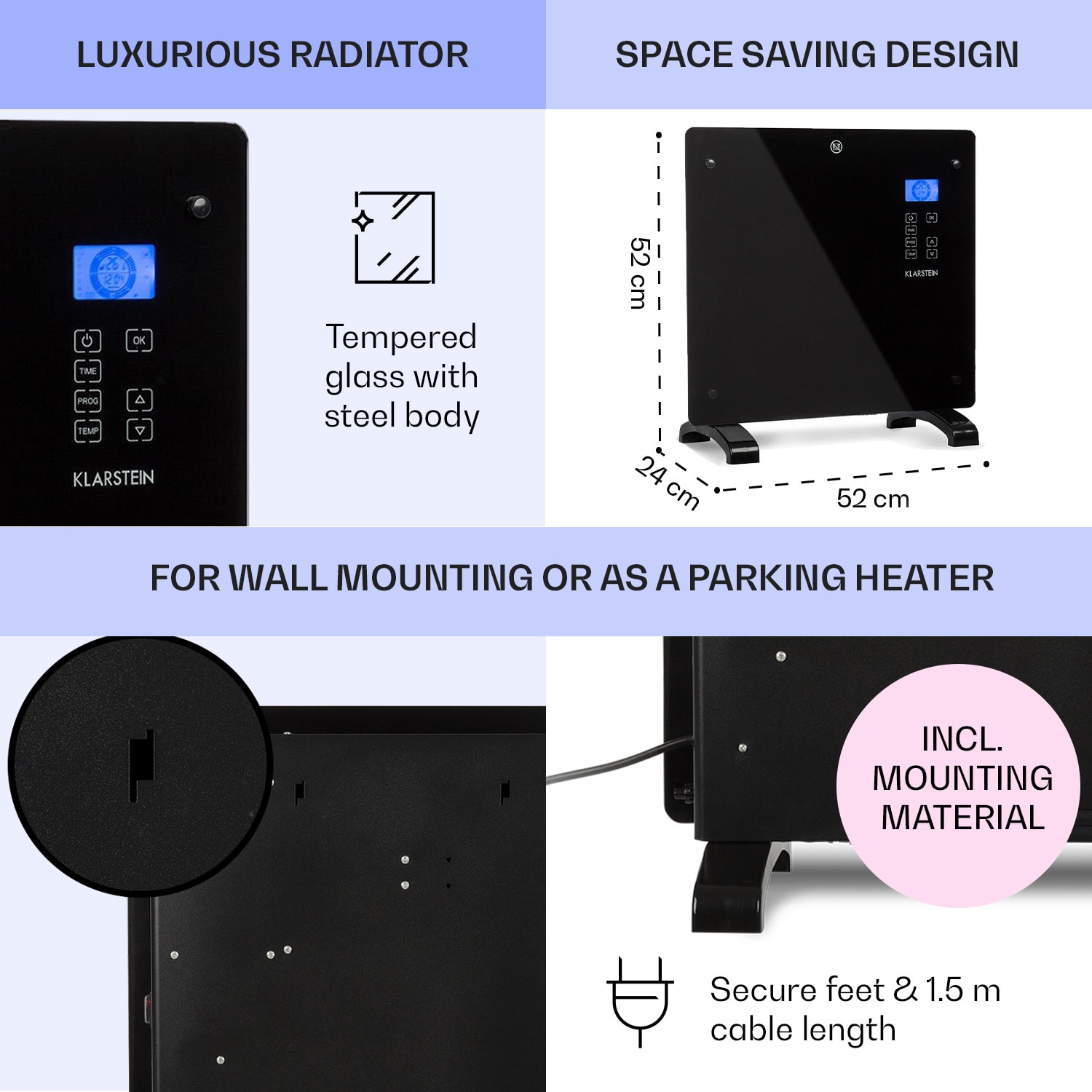 Norderney, încălzitor convențional, termostat, temporizator, 1000 W, 20 m², negru 