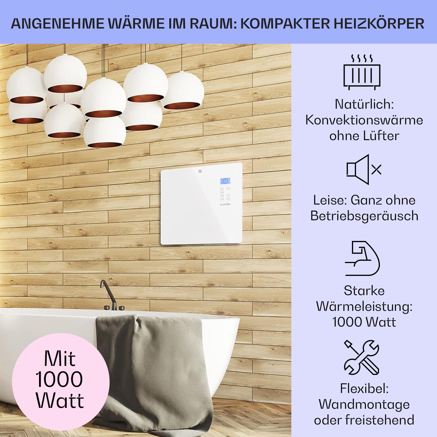 Norderney Chauffage à convection thermostat minuterie 1000W - blanc 1000 W | Blanc