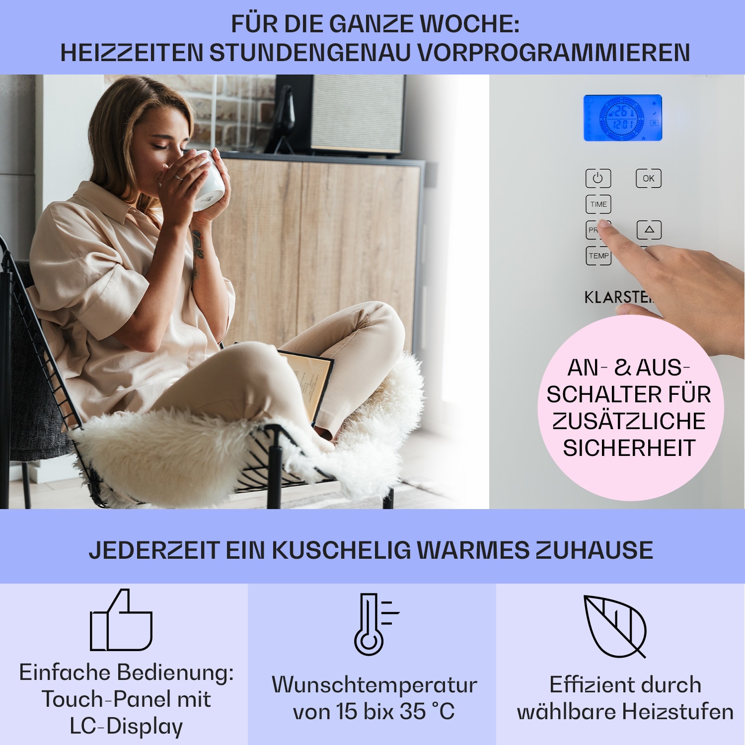 Norderney Chauffage à convection thermostat minuterie 1000W - blanc 1000 W | Blanc