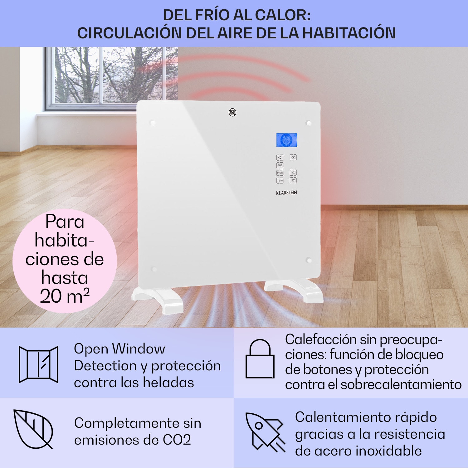Norderney Convector Termostato Temporizador 1000W 20m² Blanco 