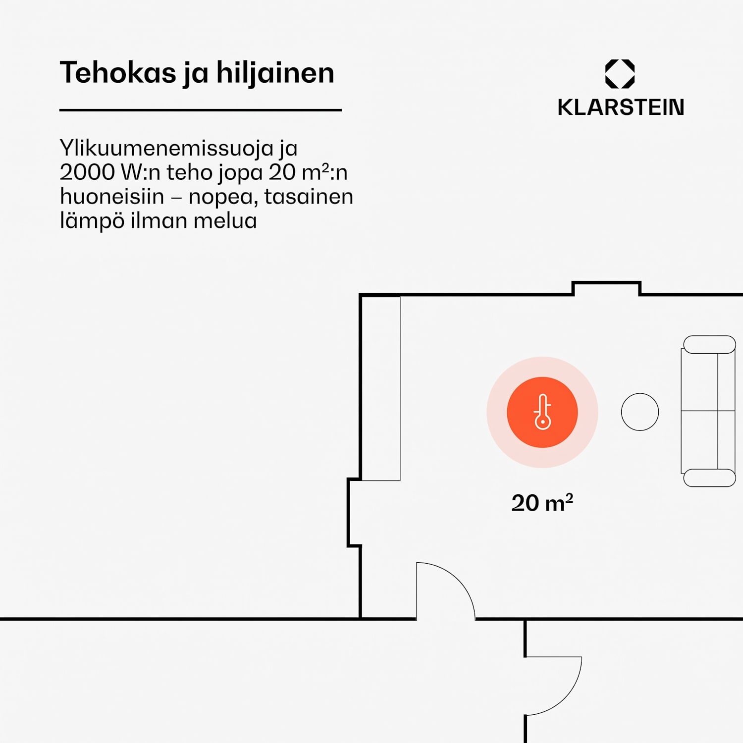 Norderney konvektorilämmitin termostaatti ajastin 2000 W 20 m² musta 2000 W | Musta