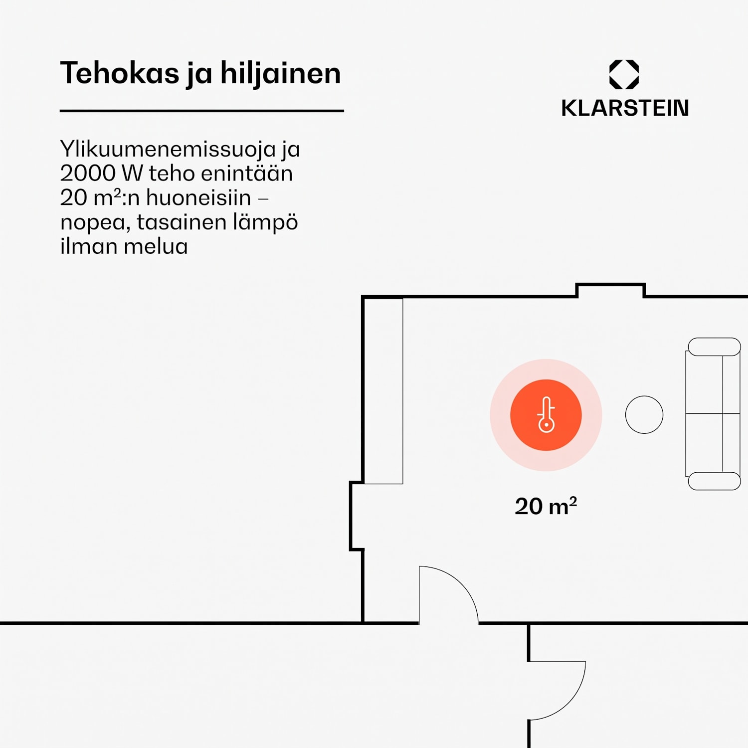 Norderney konvektorilämmitin termostaatti ajastin 2000 W 20 m² valkoinen 2000 W | Valkoinen