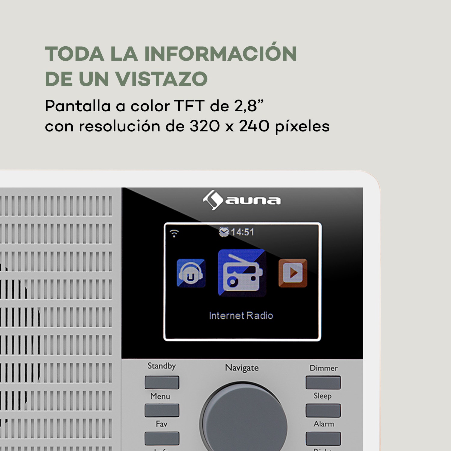 IR-160 Radio con Internet WiFi USB AUX UPnP 2.8" Pantalla TFT mando a distancia blanco Blanco
