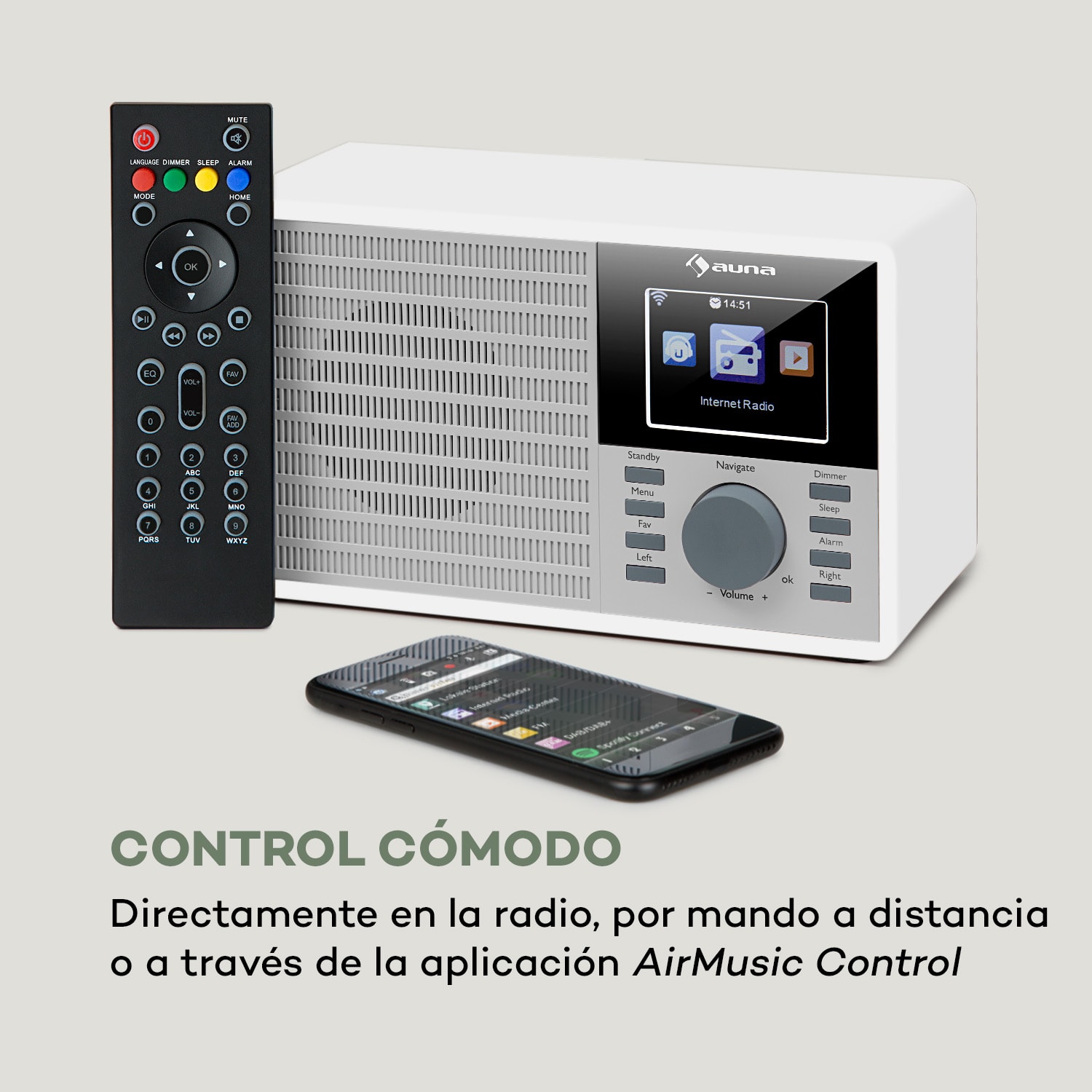 IR-160 Radio con Internet WiFi USB AUX UPnP 2.8" Pantalla TFT mando a distancia blanco Blanco