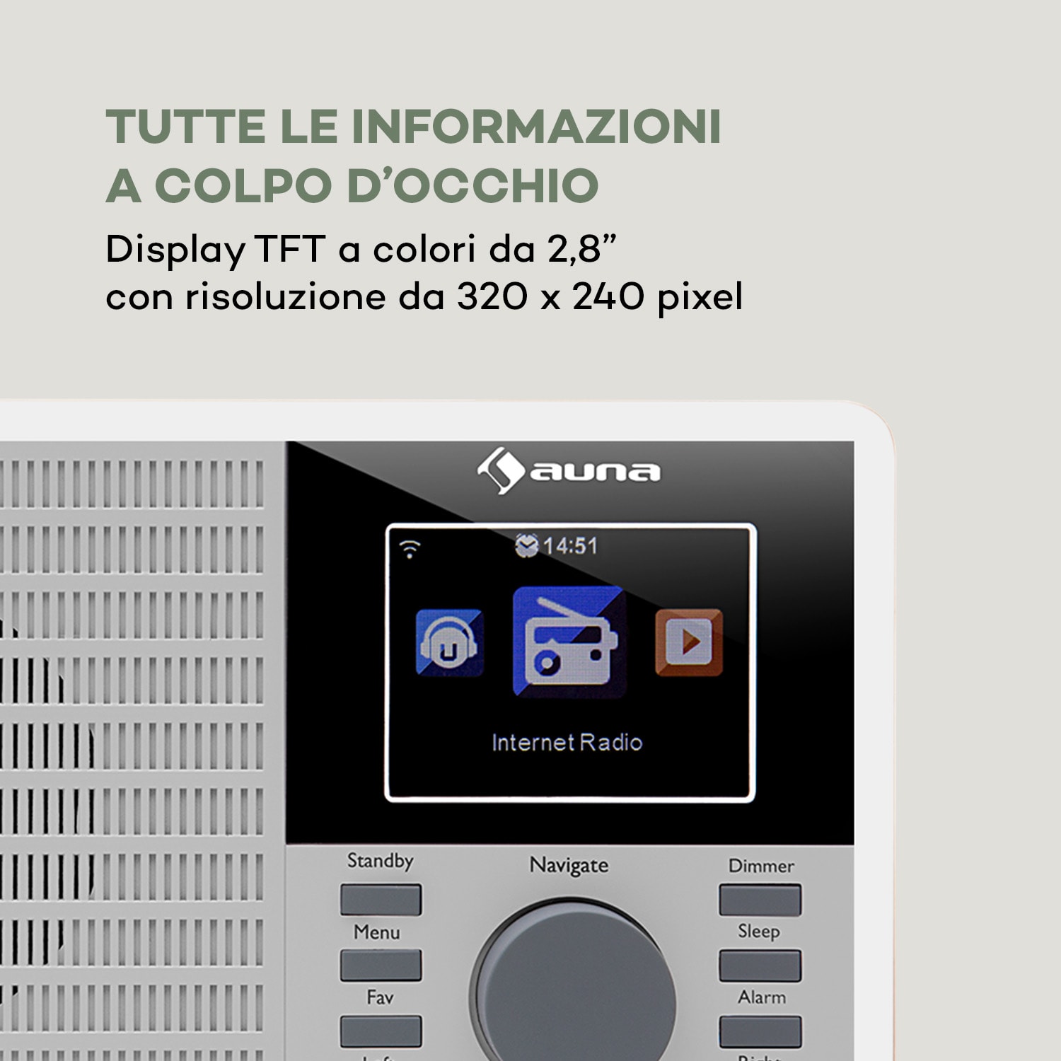 IR-160 Internetradio WLAN USB AUX UPnp 2.8" TFT-Display Telecomando bianco Bianco