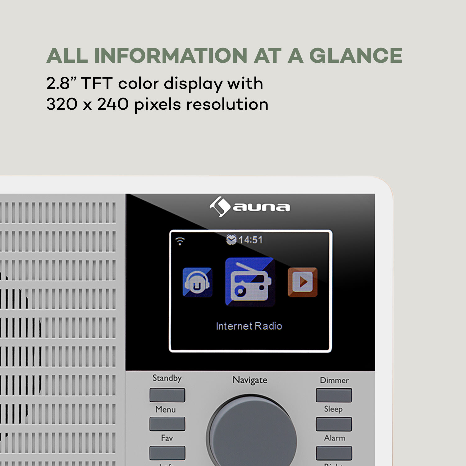 IR-160, internetové rádio, WiFi, USB, AUX, UPNP, 2.8" TFT, dálkové ovládání, bílé Bílá