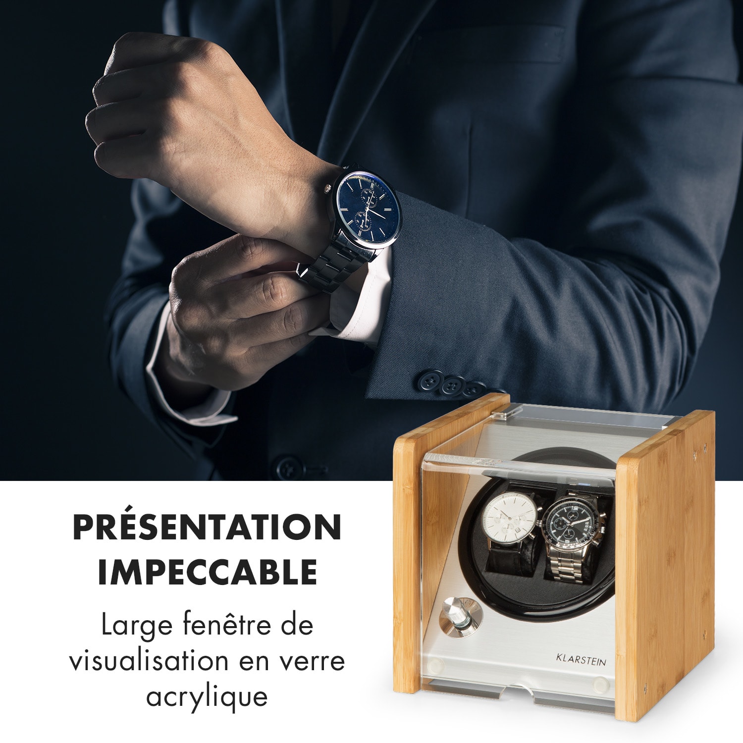 Hanoi 2 watchwinder, 2 horloges, 3 snelheden, 4 modi, bamboe 2 horloges