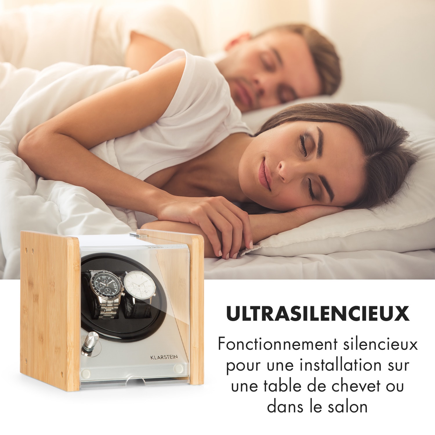 Hanoi 2 watchwinder, 2 horloges, 3 snelheden, 4 modi, bamboe 2 horloges