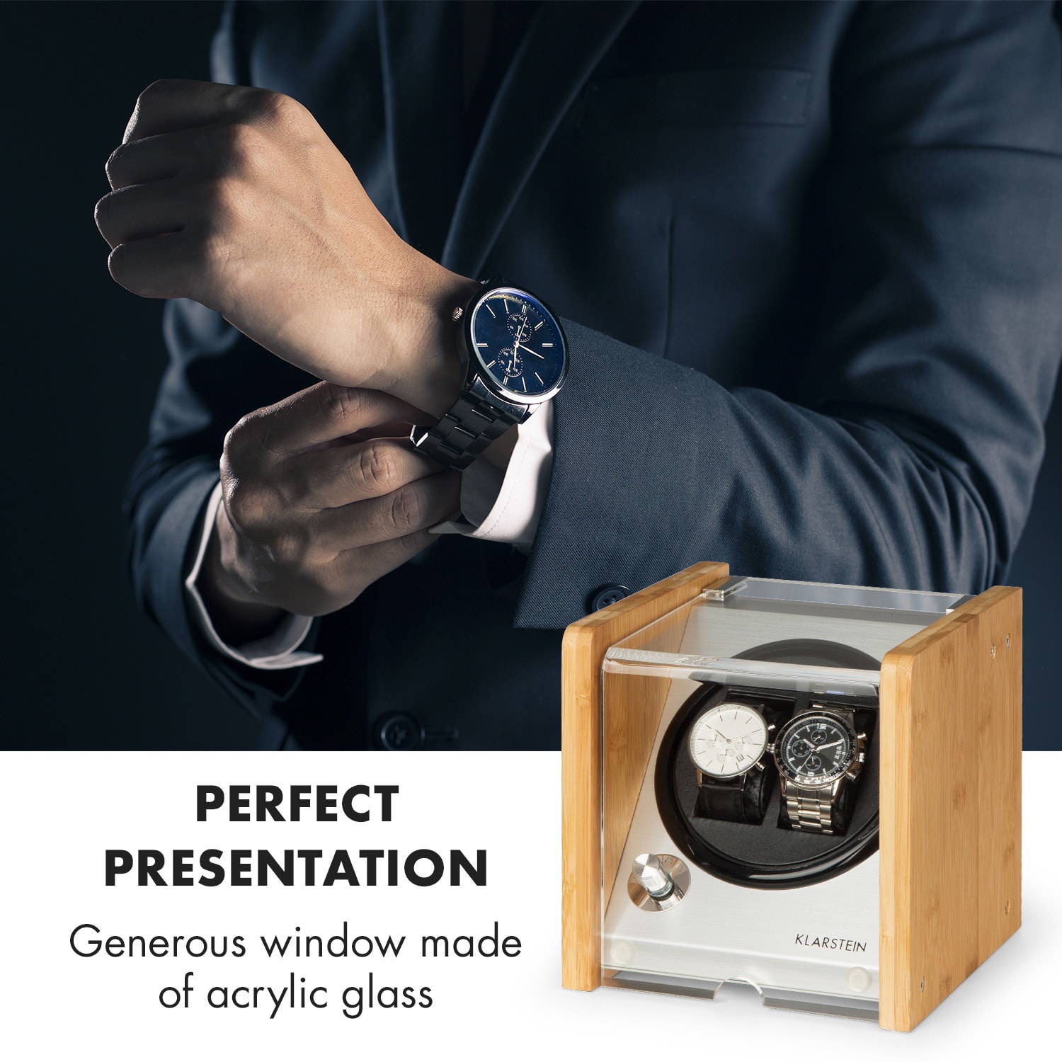 Hanoi 2 watch winder, 2 watches, 3 speeds, 4 modes, bamboo 2 watches