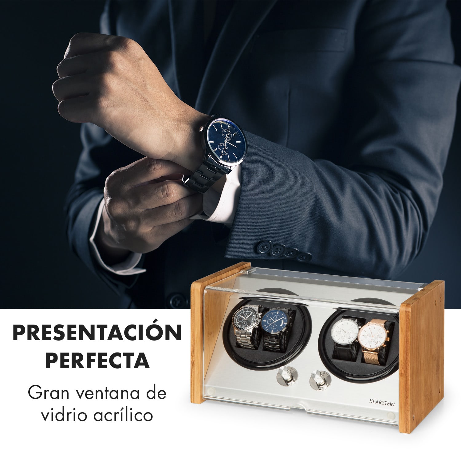 Hanoi 4 Estuche giratorio 4 relojes 3 velocidades 4 modos Bambú 4 relojes