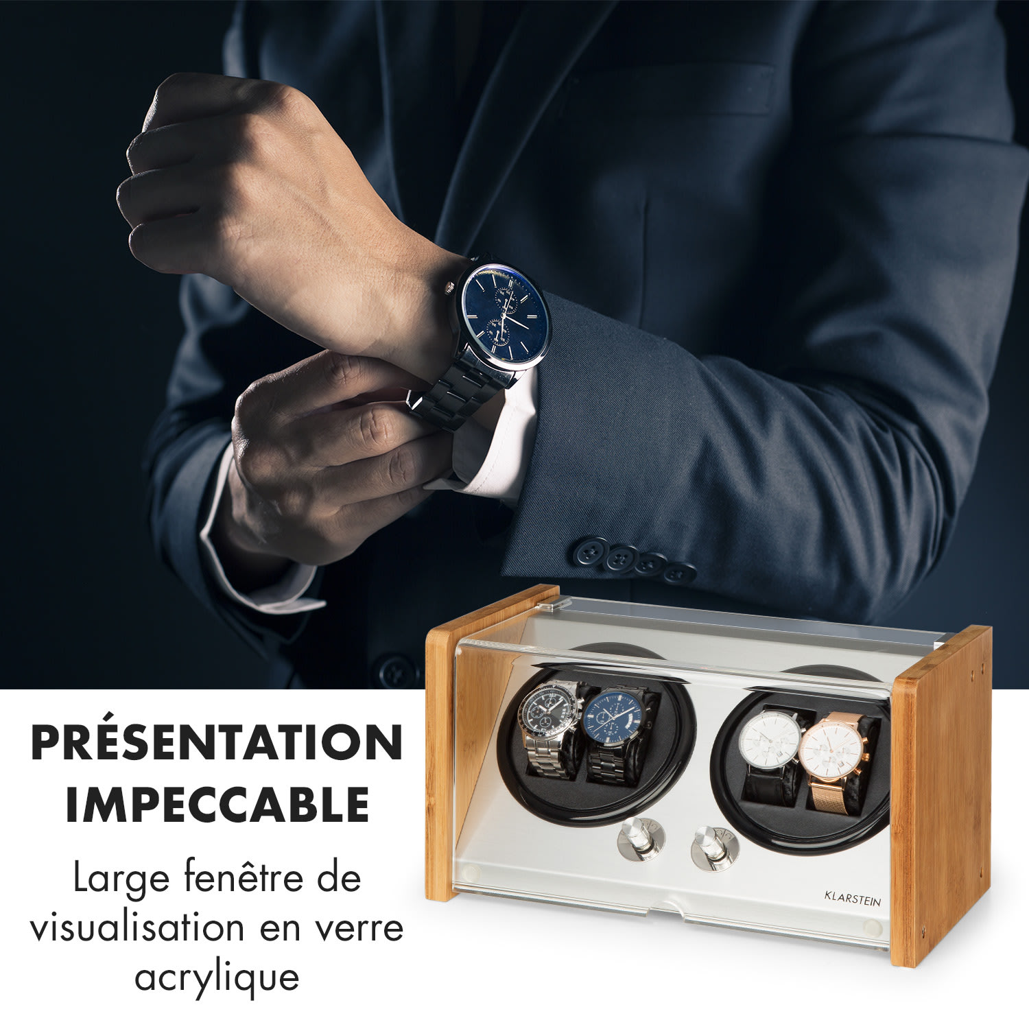 Hanoi 4 horlogeopwinder, vier horloges, 3 snelheden, 4 modi, bamboe 4 horloges