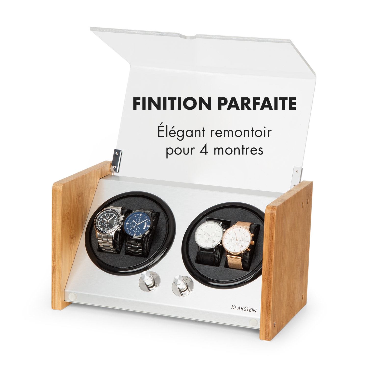 Hanoi 4 horlogeopwinder, vier horloges, 3 snelheden, 4 modi, bamboe 4 horloges