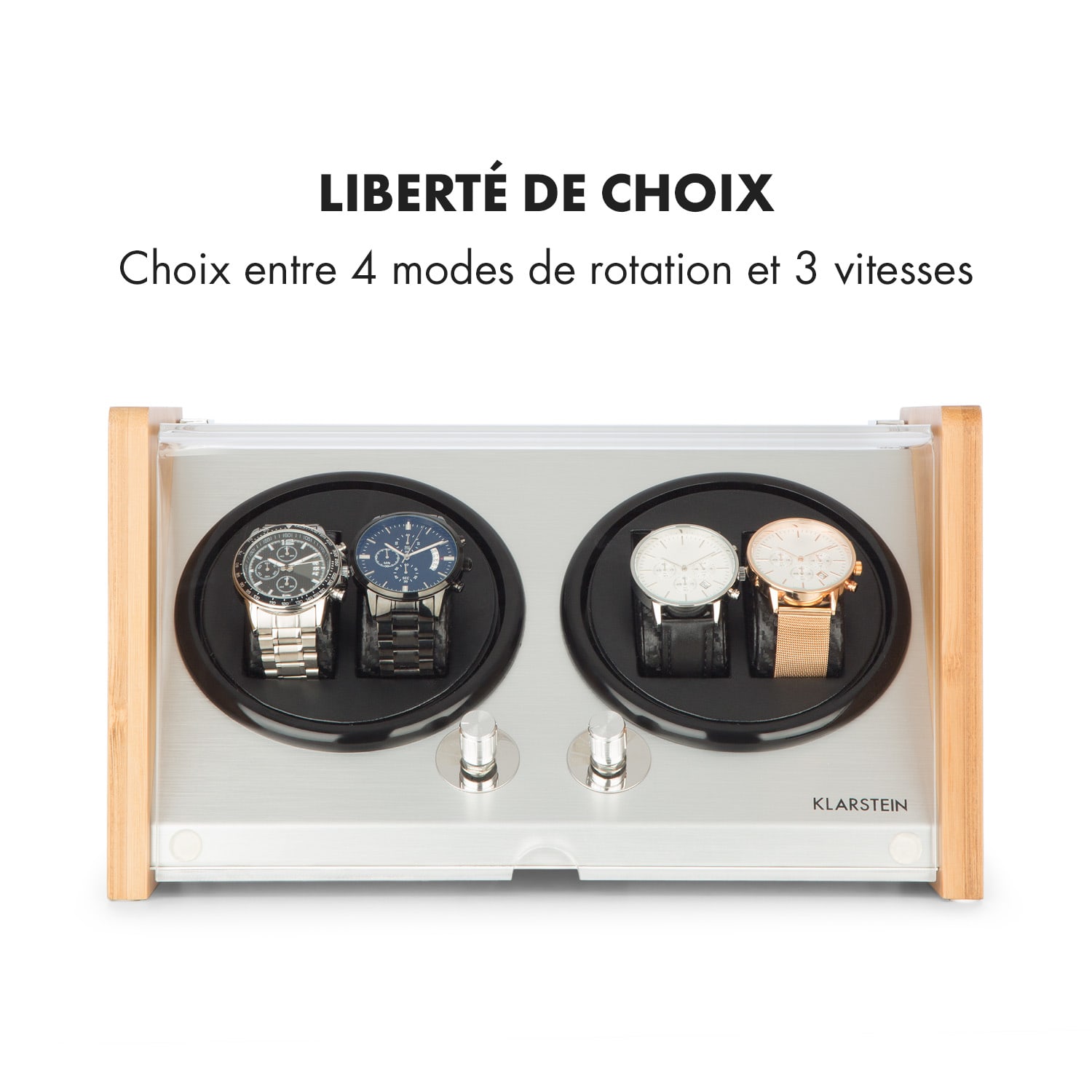 Hanoi 4 horlogeopwinder, vier horloges, 3 snelheden, 4 modi, bamboe 4 horloges