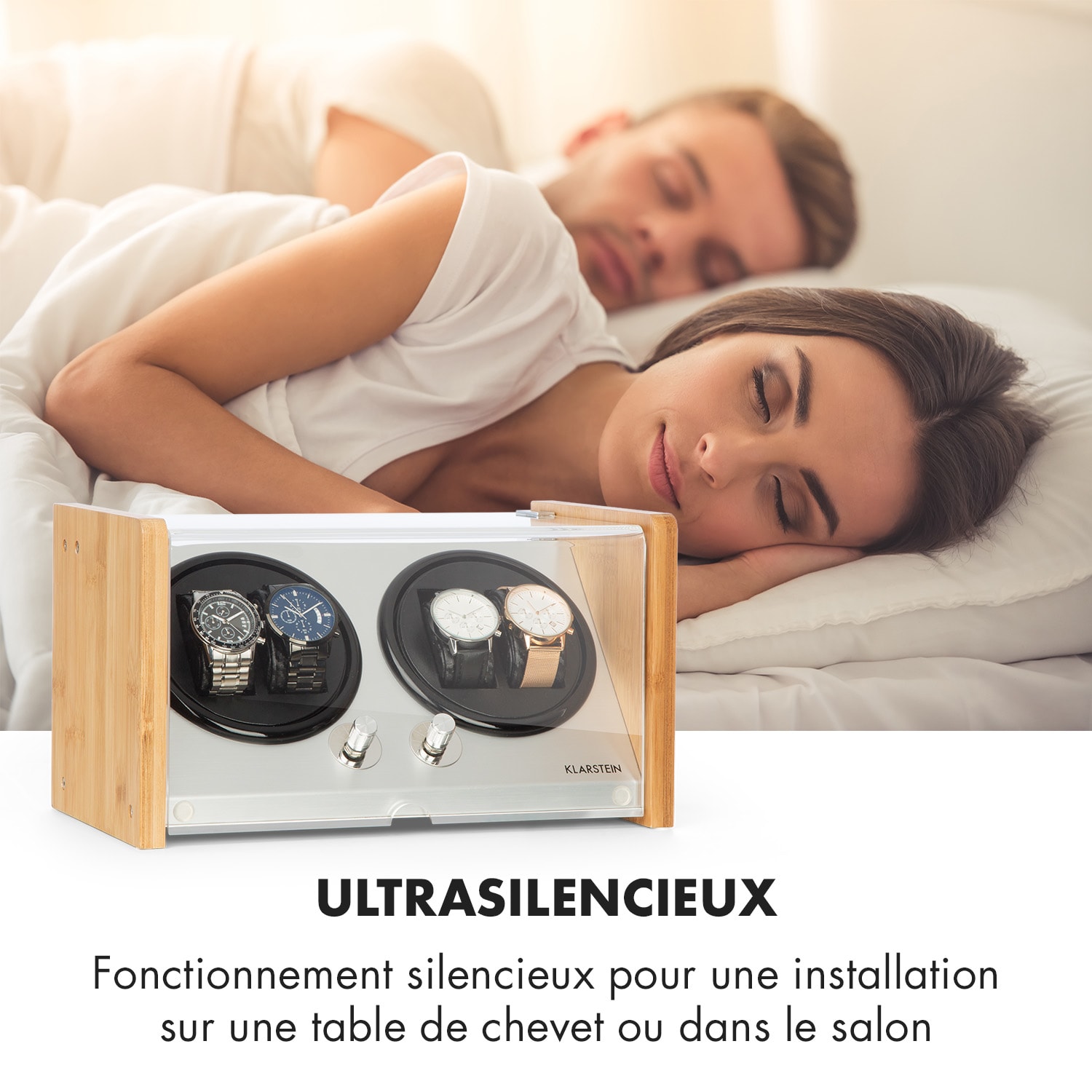 Hanoi 4 horlogeopwinder, vier horloges, 3 snelheden, 4 modi, bamboe 4 horloges