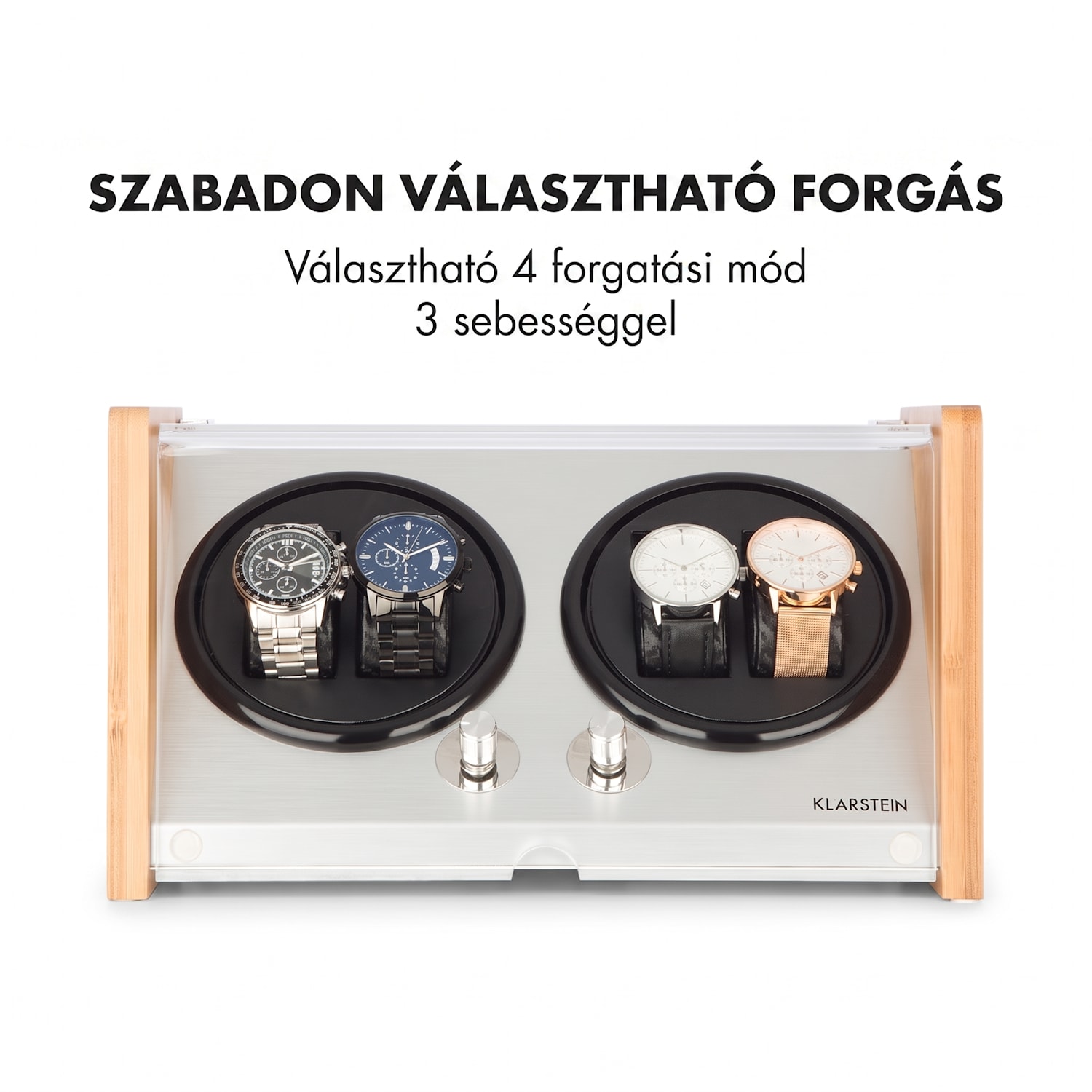 Hanoi 4, forgó óraállvány, 4 óra, 3 sebesség, 4 üzemmód, bambusz 4 watches