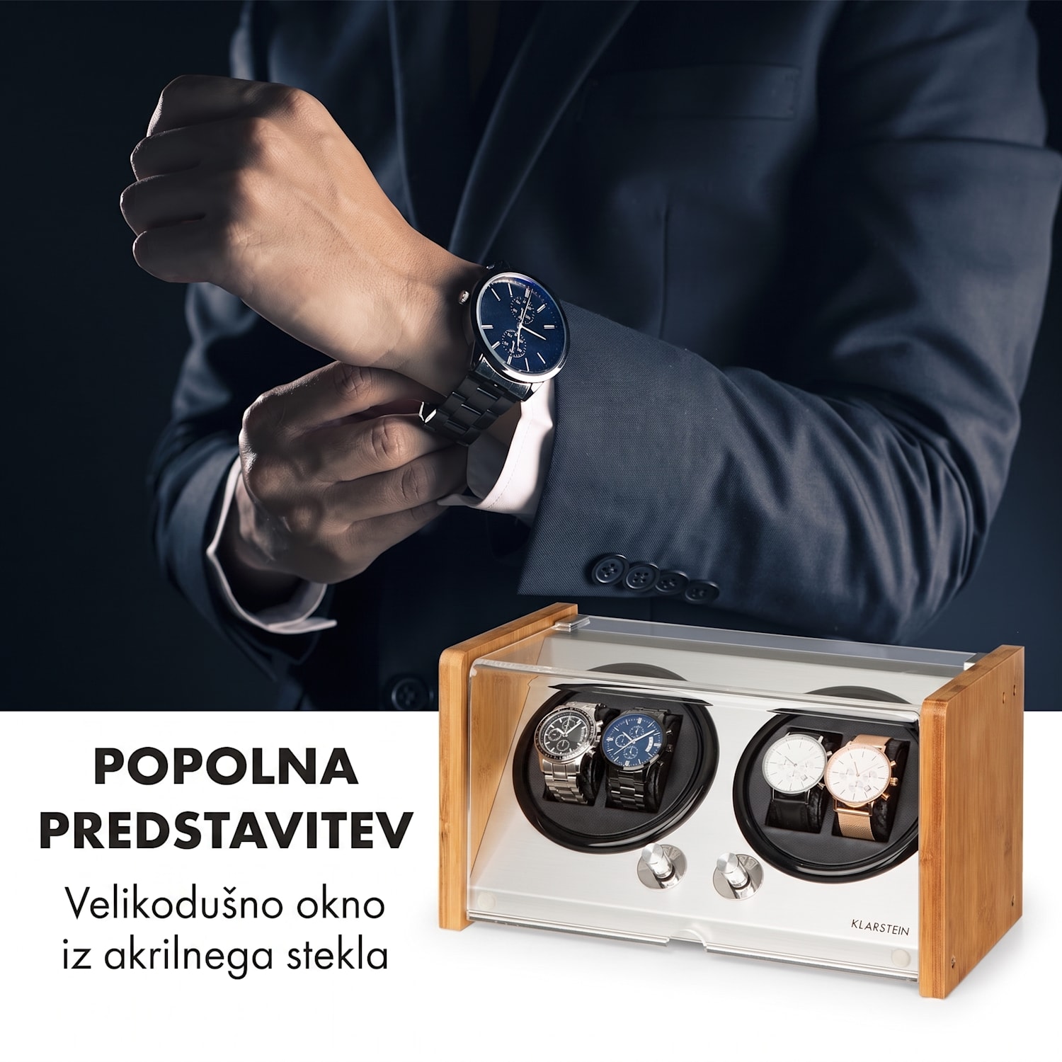 Naprava za navijanje ročne ure Hanoi 4, 4 kom ur, 3 hitrosti, 4 režimi, bambus 4 watches