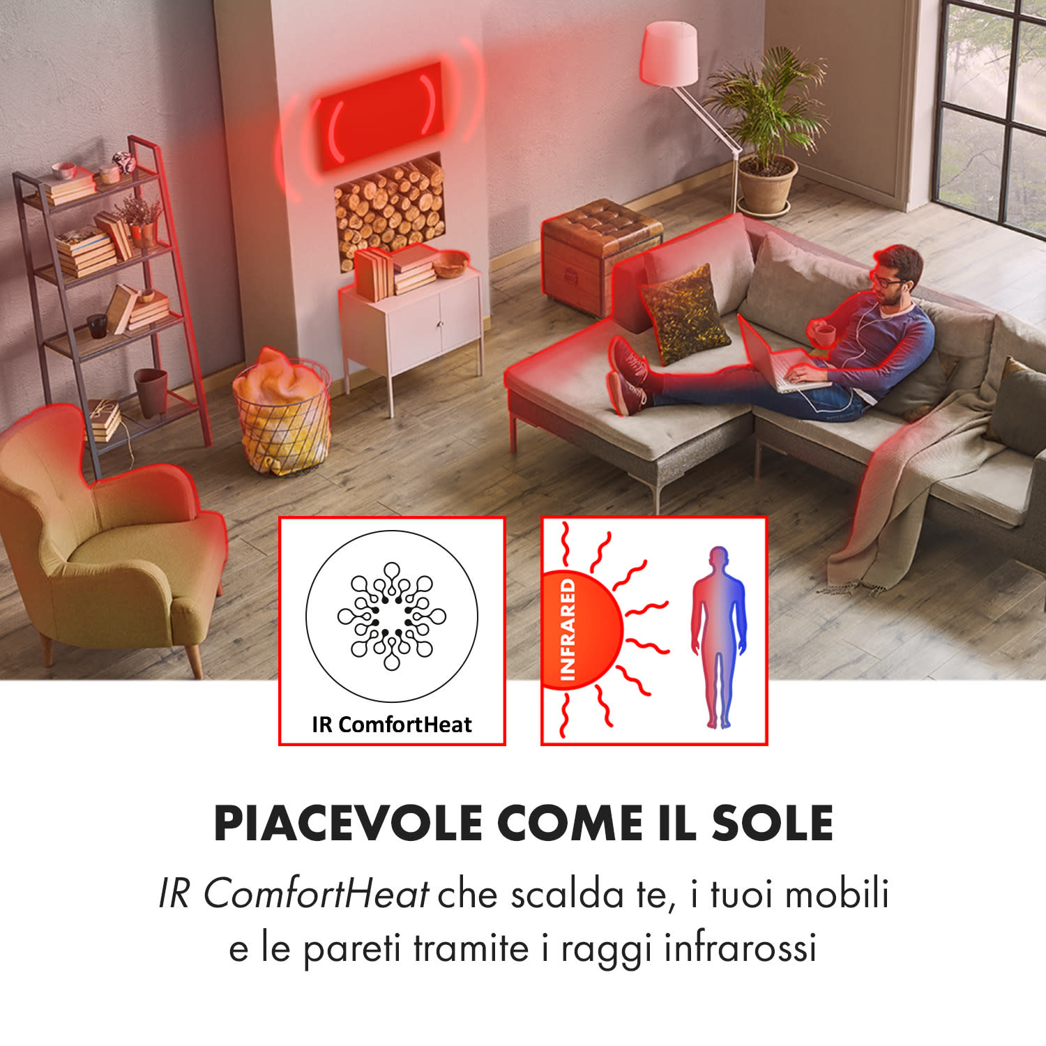 Wonderwall Smart - Pannello riscaldante a infrarossi, 80 x 120 cm, controllo con app, 960 W, timer settimanale, IP24 120 x 80 cm | 960 W | Sì