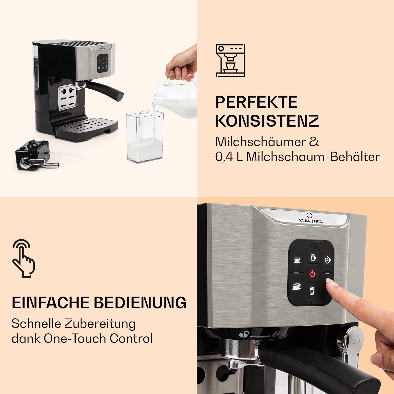BellaVita Kaffeemaschine 3-in-1 1450 W 20 Bar Milchschäumer Silber-Metallic