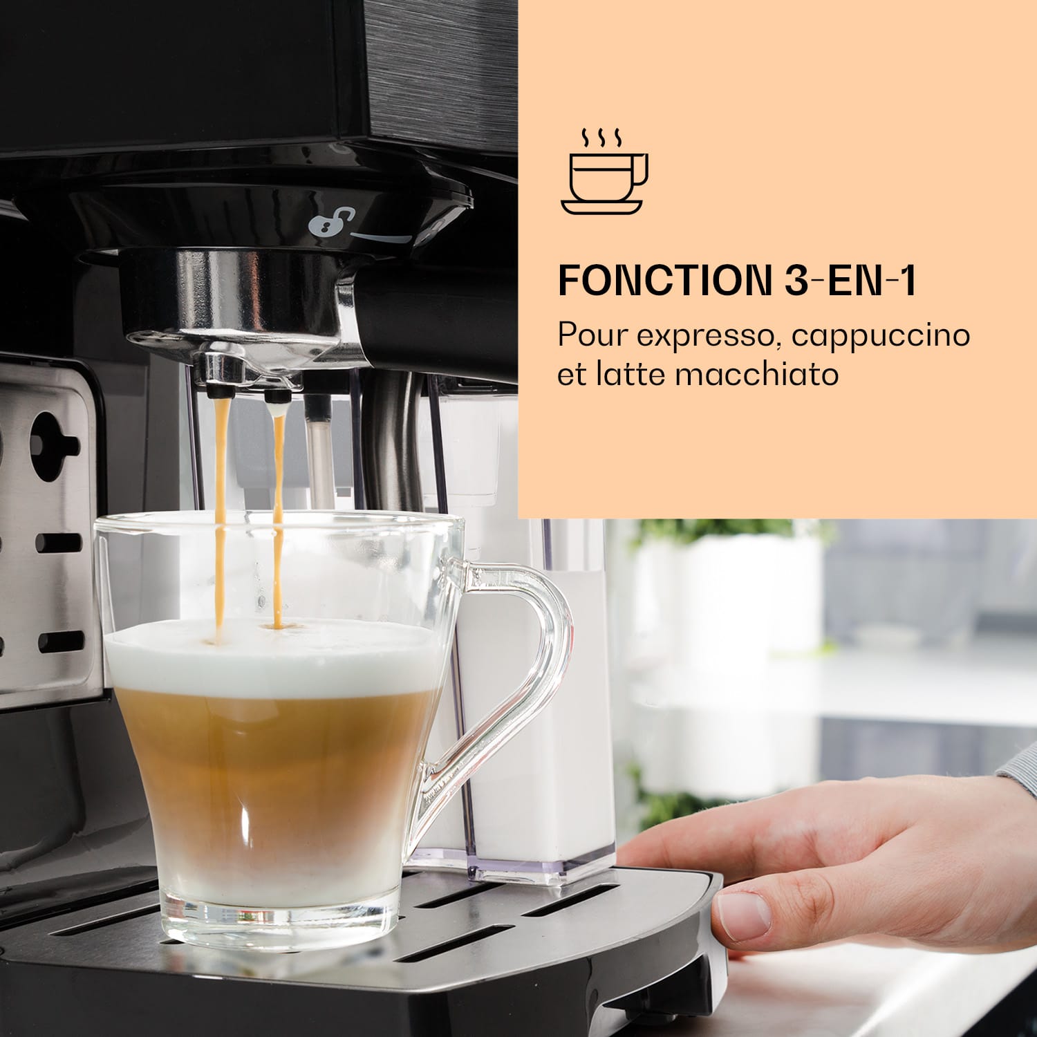 BellaVita Machine à café 1450W 1,4L 20bars mousseur de lait 0,4L noir 