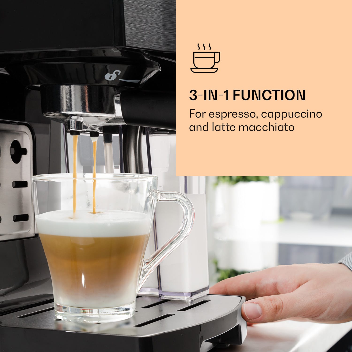 BellaVita kaffemaskin 3-i-1 1450 W 20 Bar mjölkskummare 