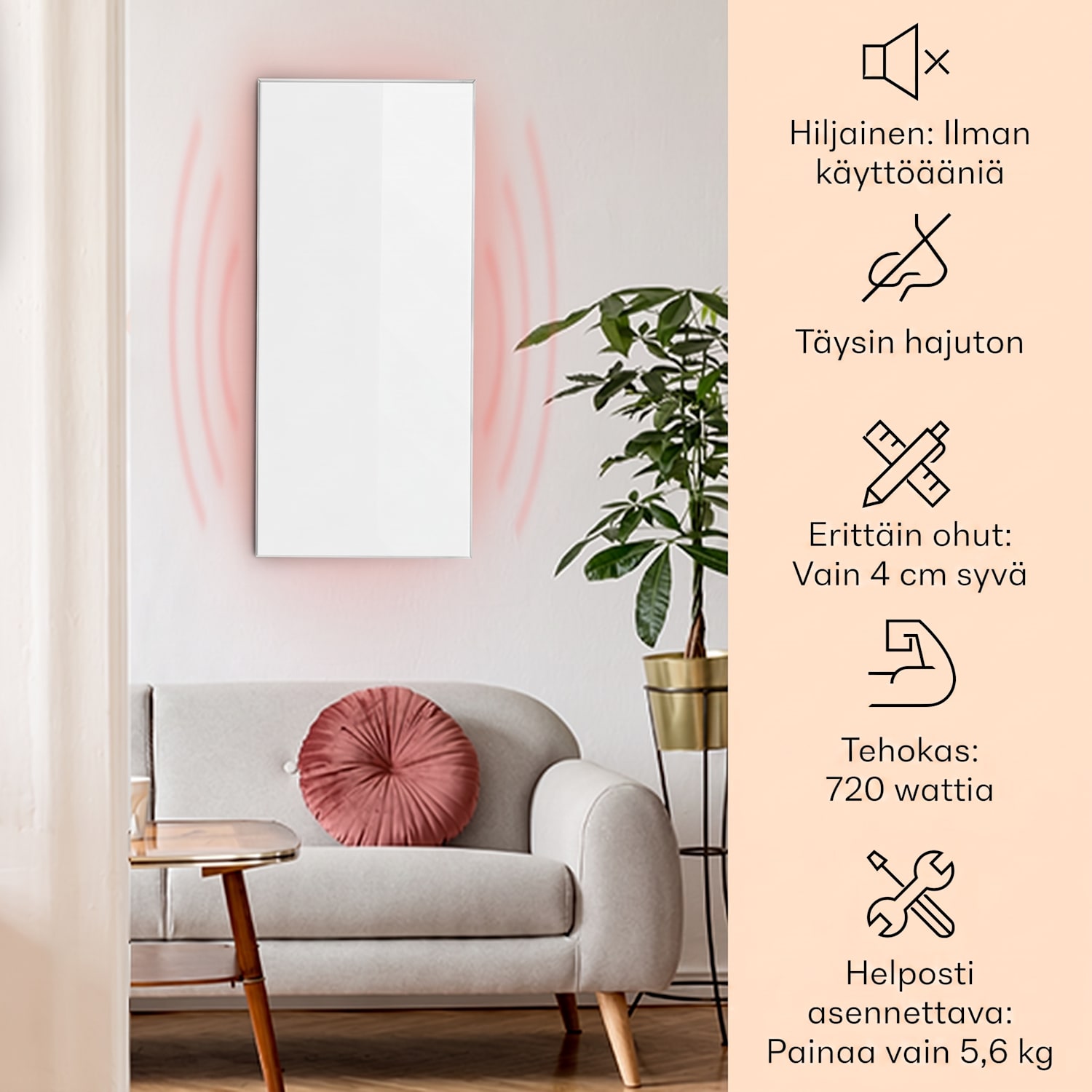 Wonderwall 72 infrapunalämmitin 60 x 120 cm 720 W viikkoajastin IP24 60 x 120 cm | 720 W | Ei
