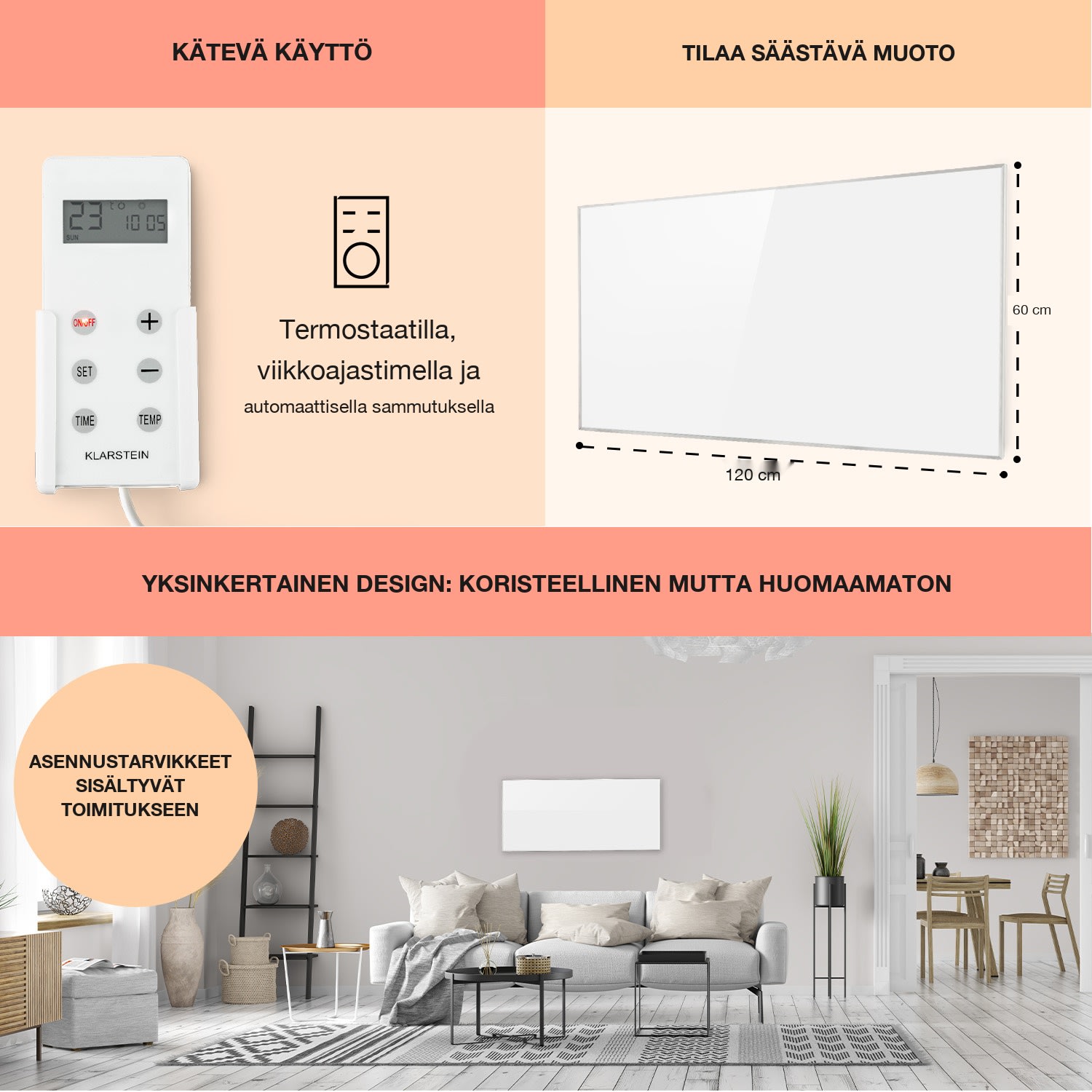 Wonderwall 72 infrapunalämmitin 60 x 120 cm 720 W viikkoajastin IP24 60 x 120 cm | 720 W | Ei